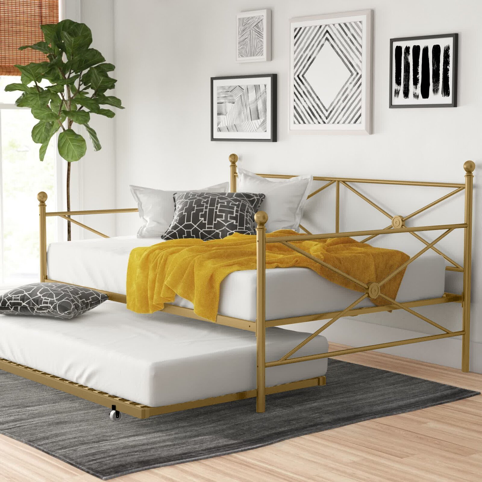 Steel Full Size Daybed With Trundle 