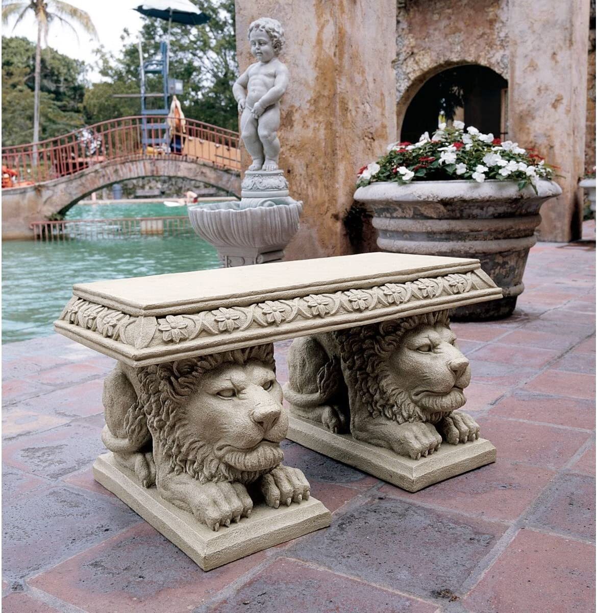 Stone Lion Bench 