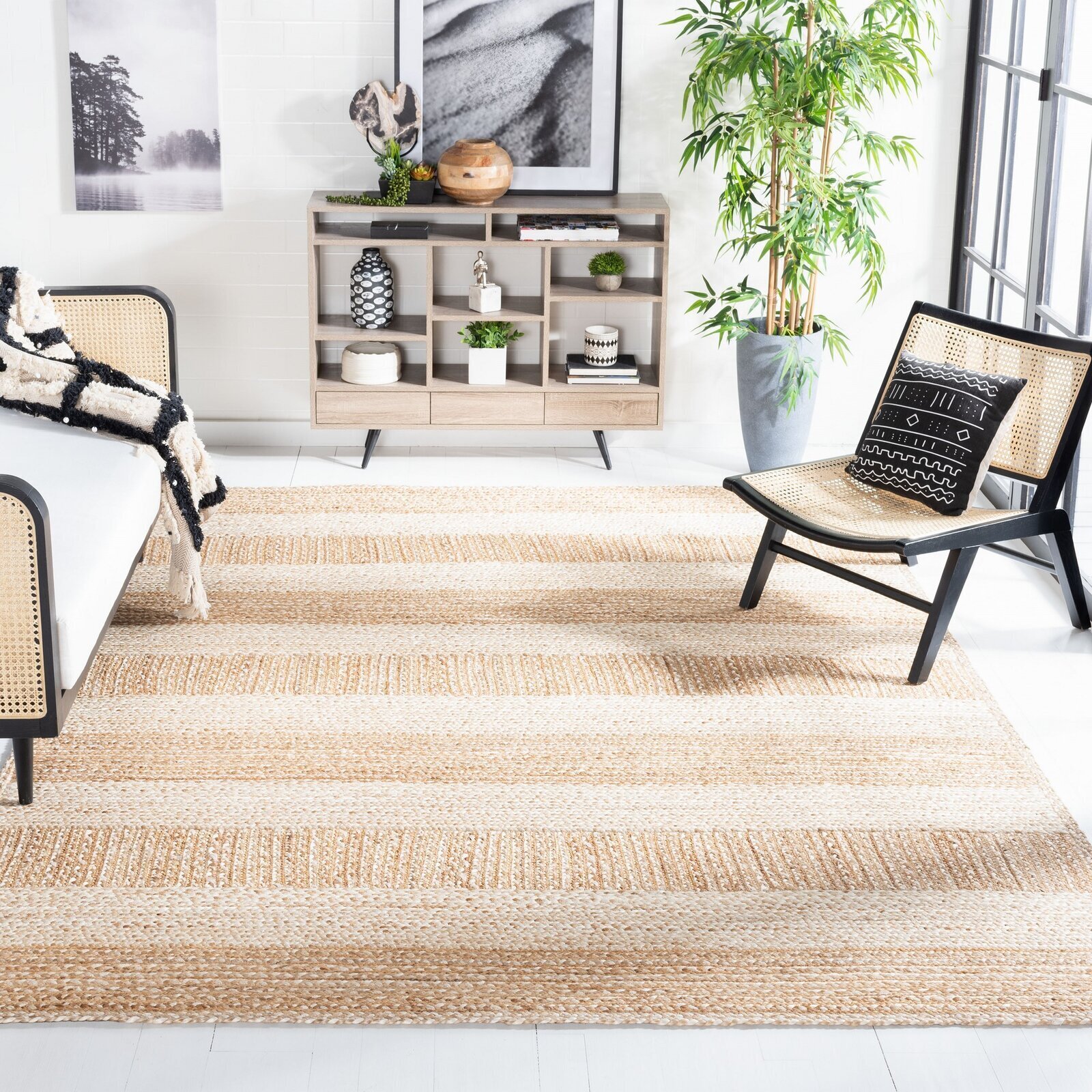 Striped Handweaved Natural Rug 