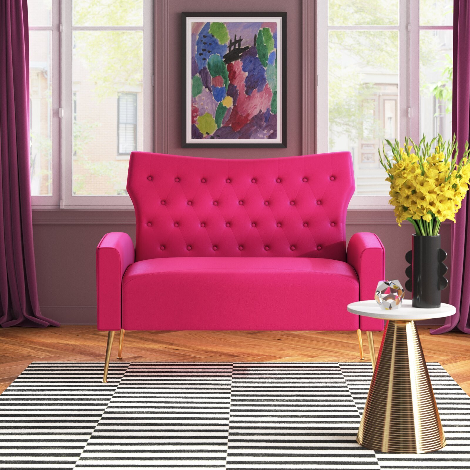 Tall back sofa in a charming accent color