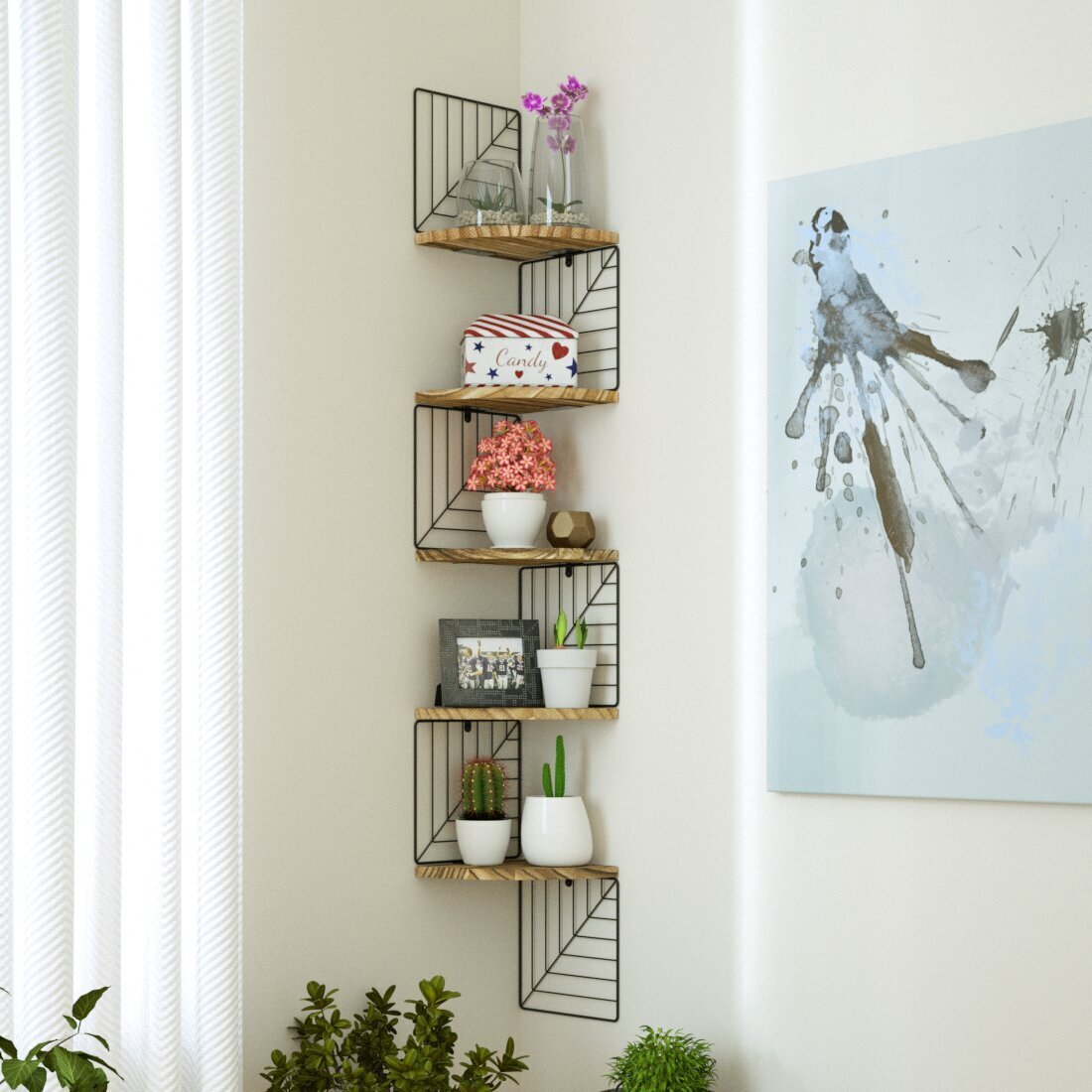 Tall L shaped corner floating shelves