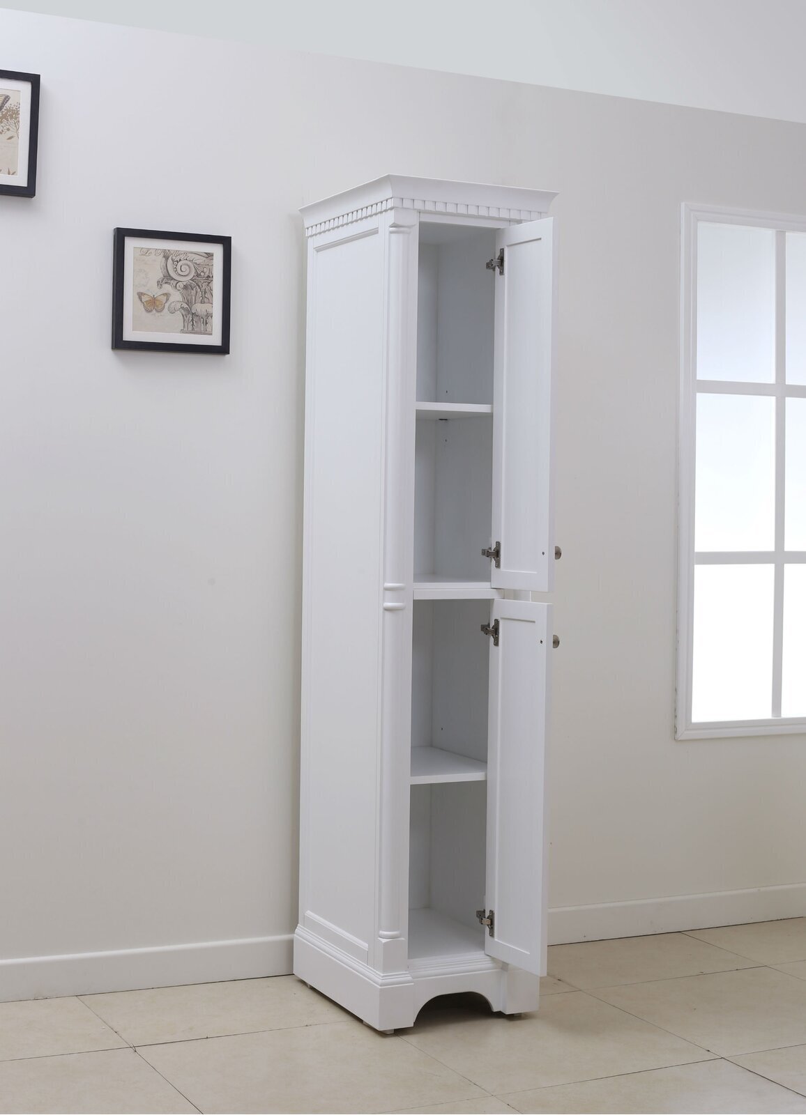 Tall narrow solid wood linen tower