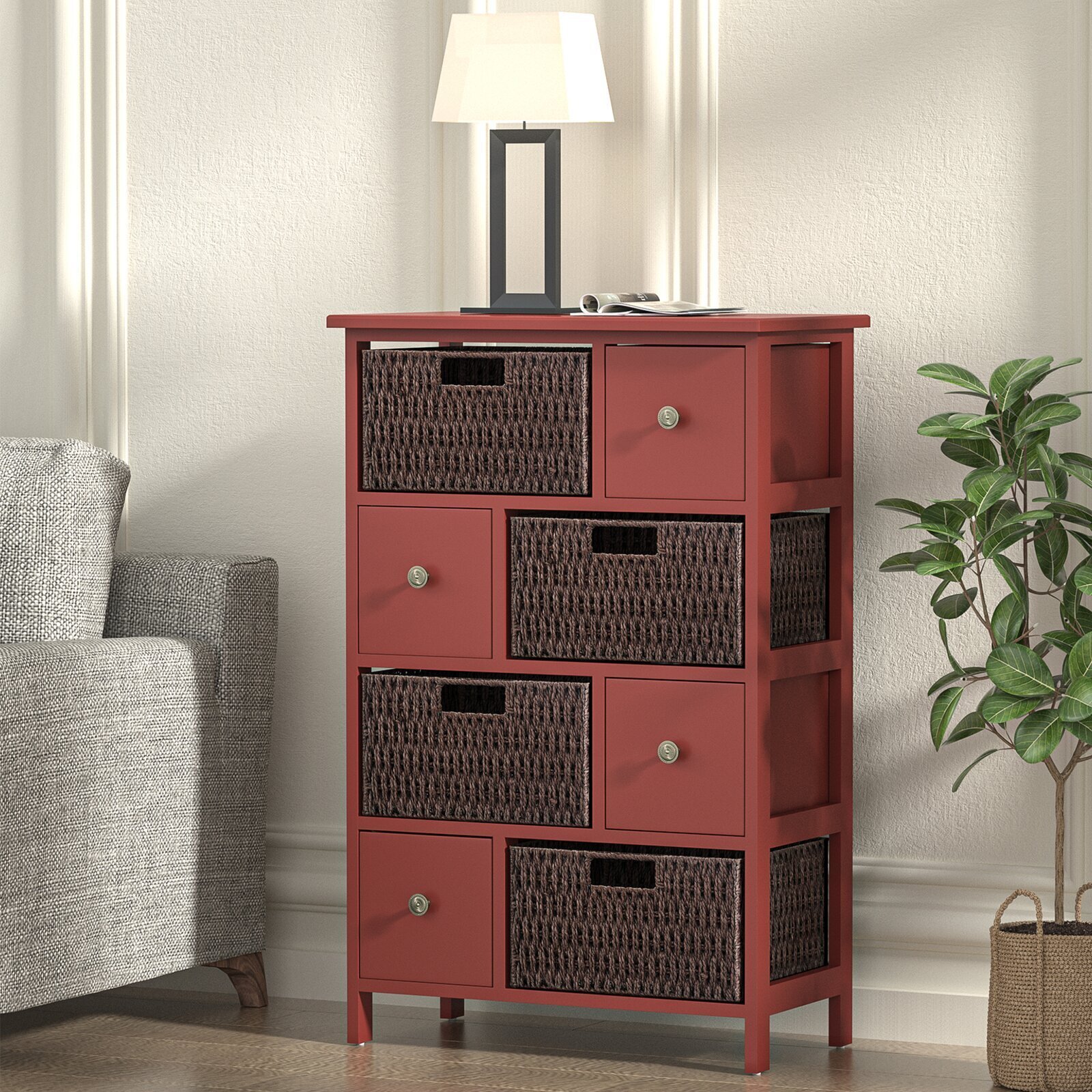 Tall Red Sideboard 