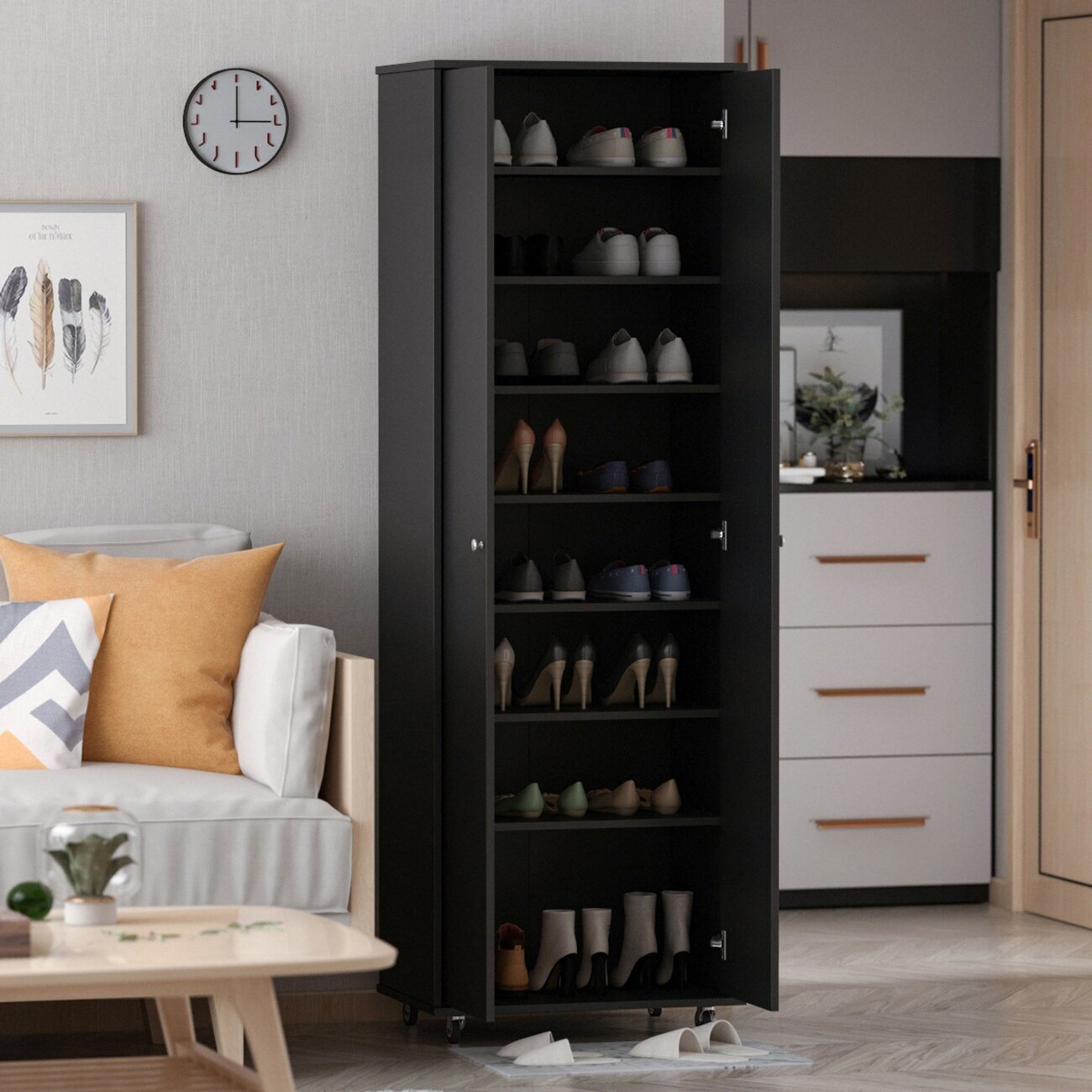 Tall Wood Shoe Cabinet