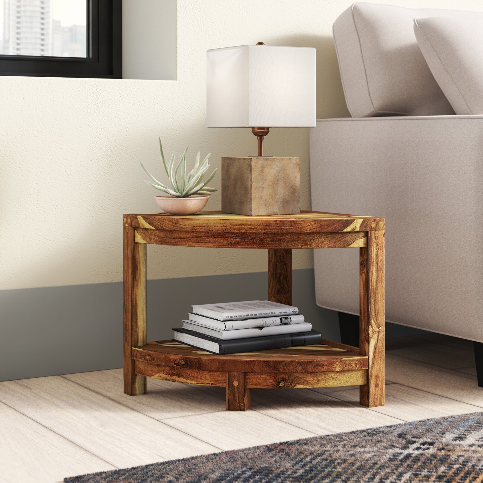 Teak Triangular Corner Console Table 