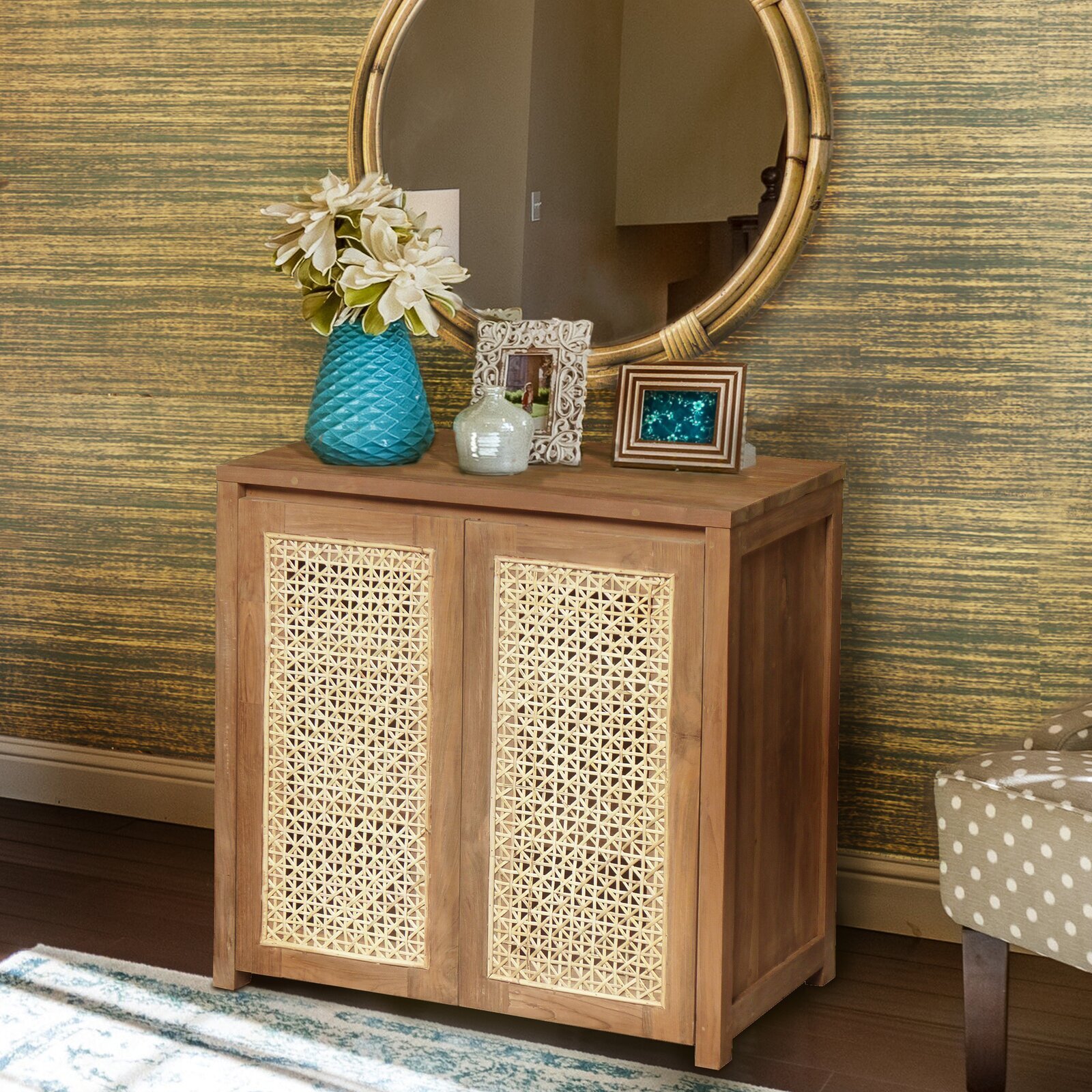 Teak wood accent cabinet