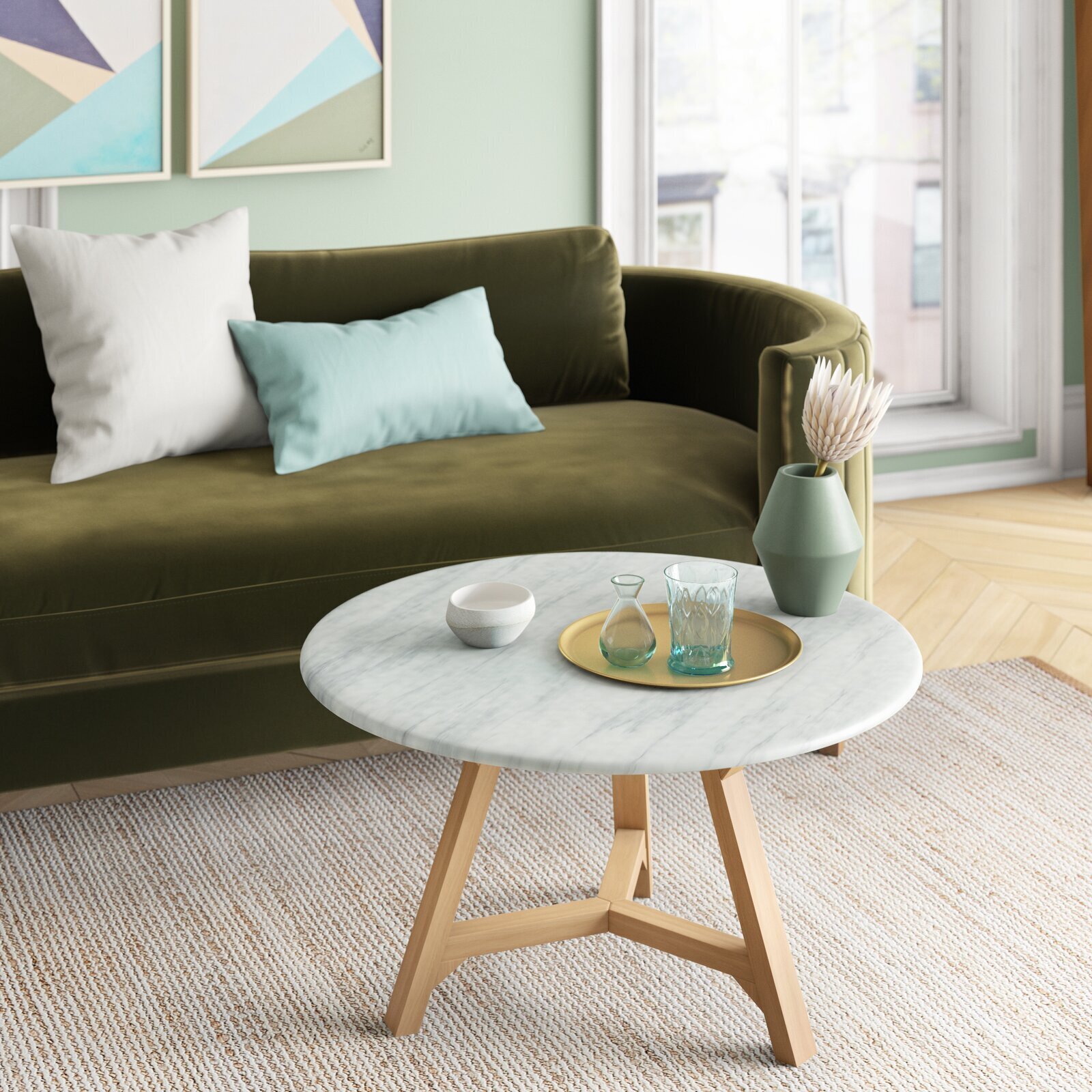 Teapoy with Granite Top and Wooden Legs