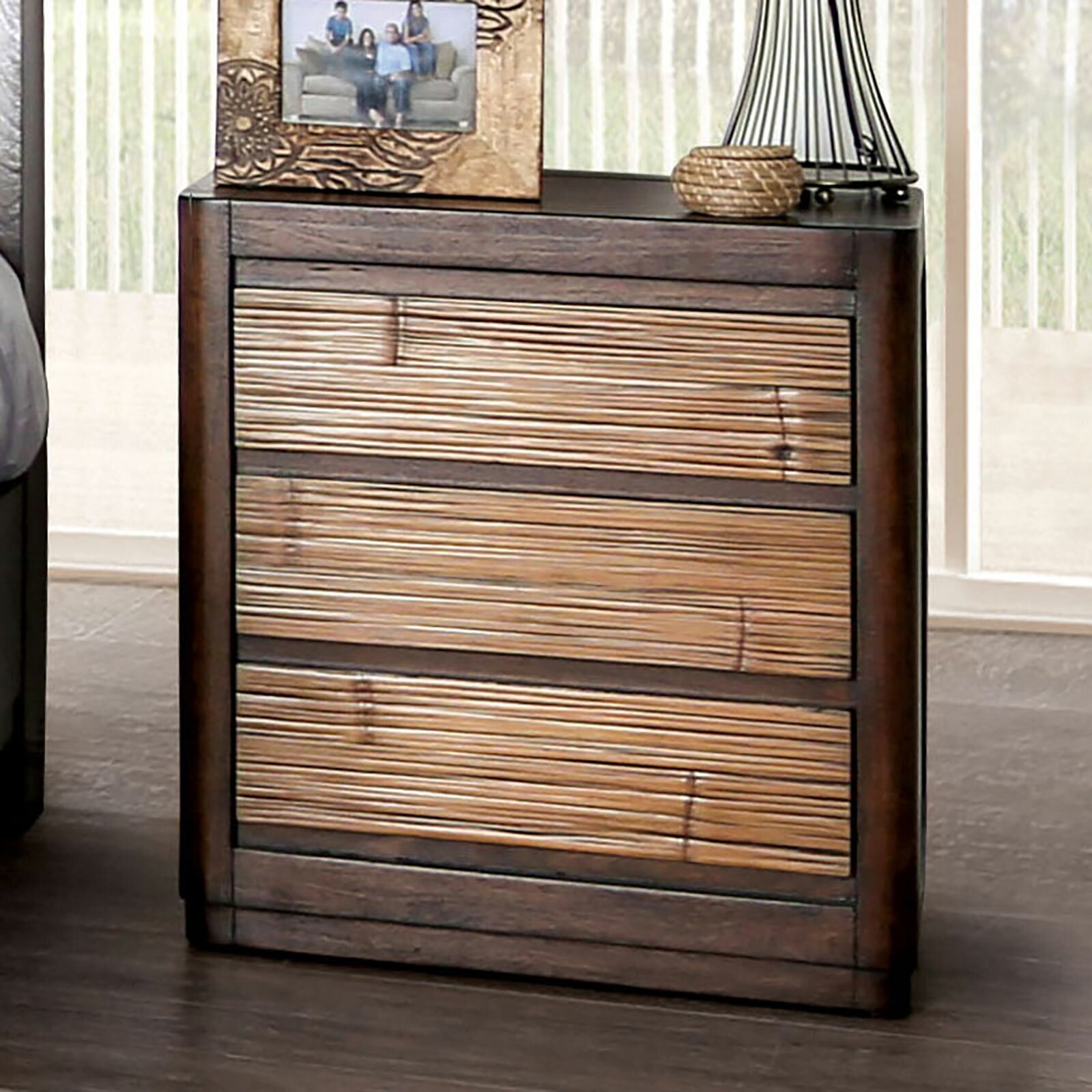 Three Drawer Antique Brown Nightstand 