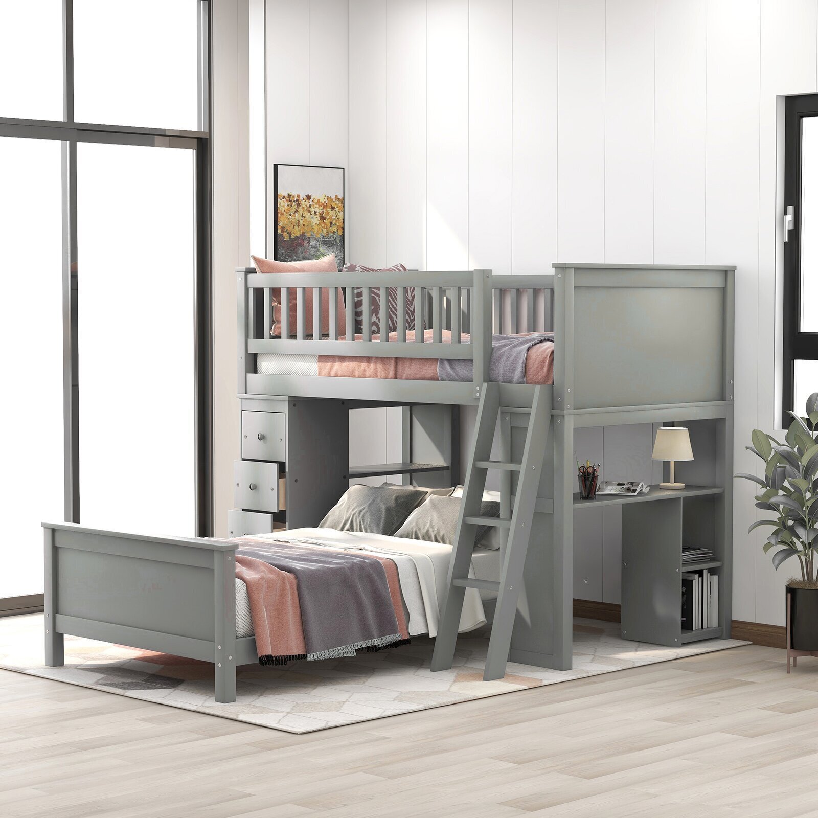 Top Over Bottom with Desk and Drawers