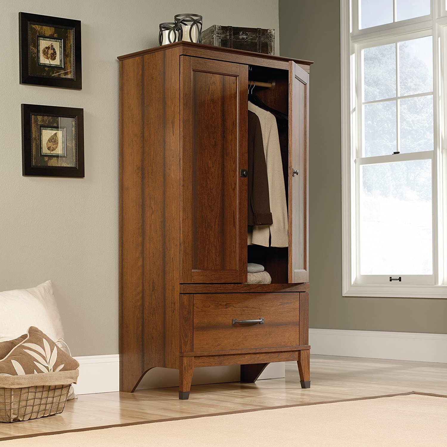 Traditional Cherry Wood Finish Armoire 