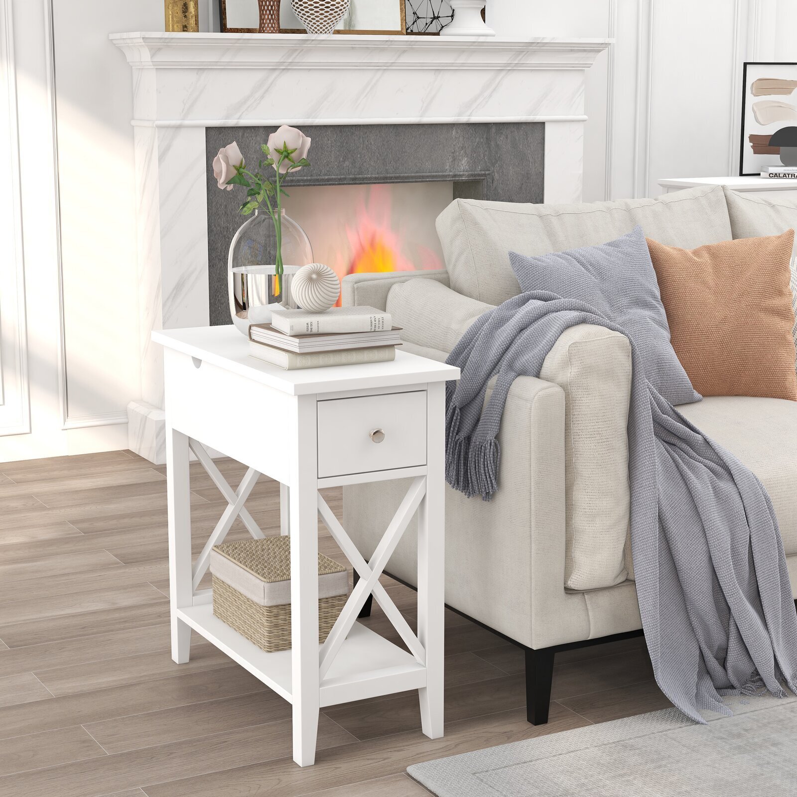 Traditional narrow end table with drawer 