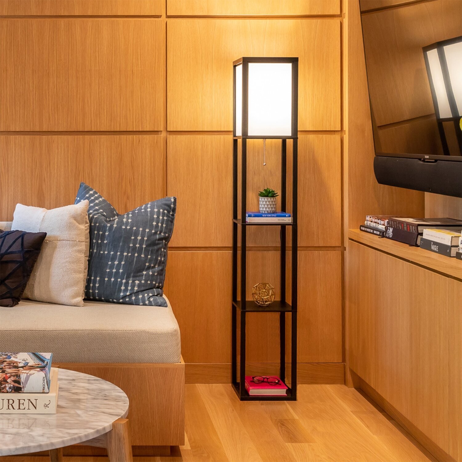 Traditional Square Floor Lamp with Shelves