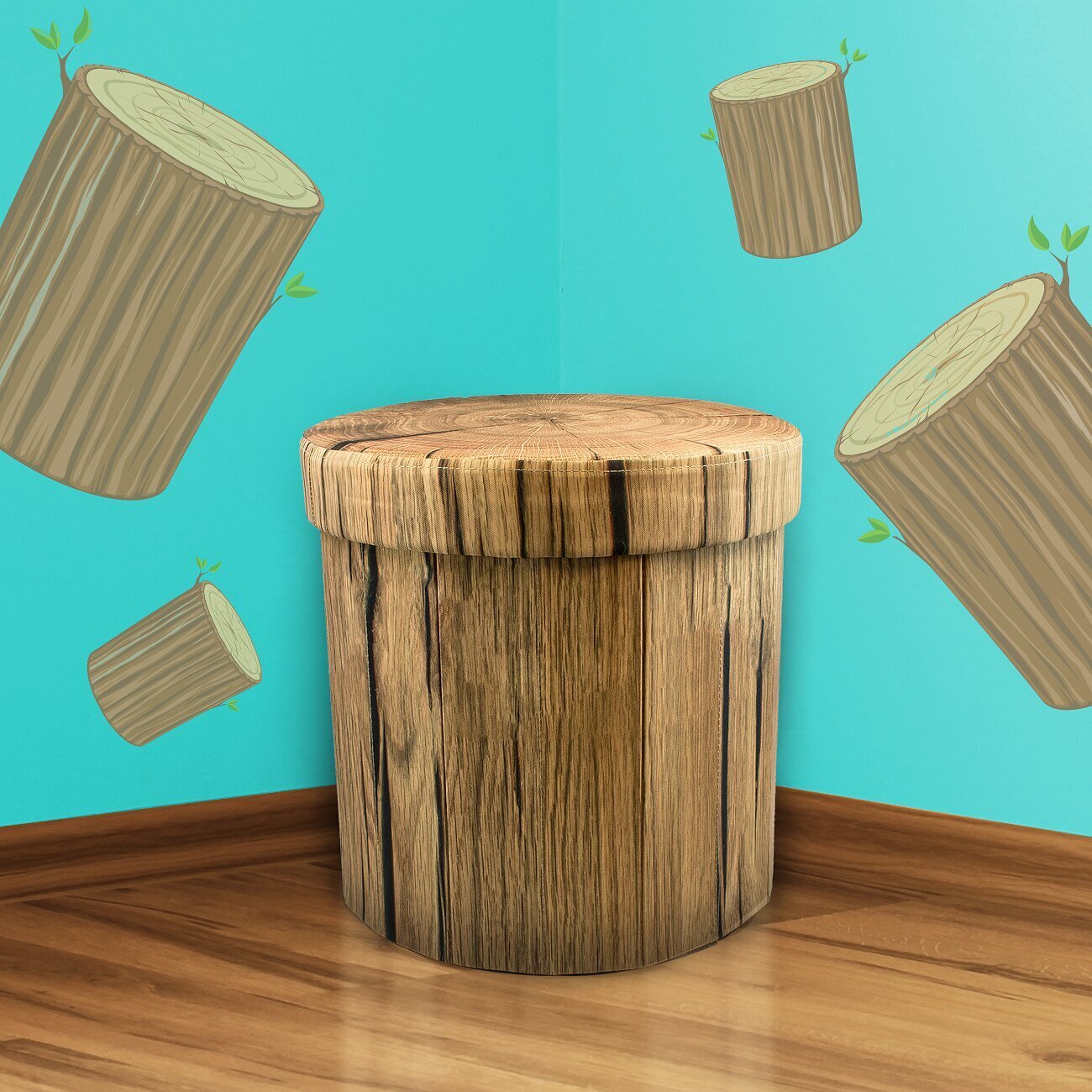 Tree Trunk Wood Ottoman with Storage