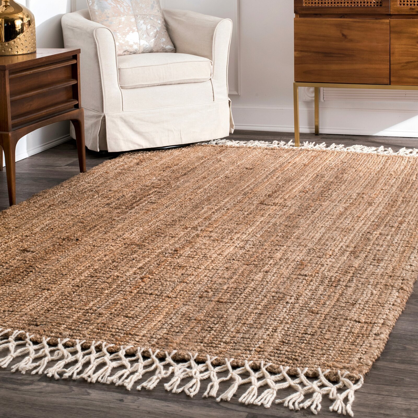 Tufted Jute Japandi Rug With Fringe