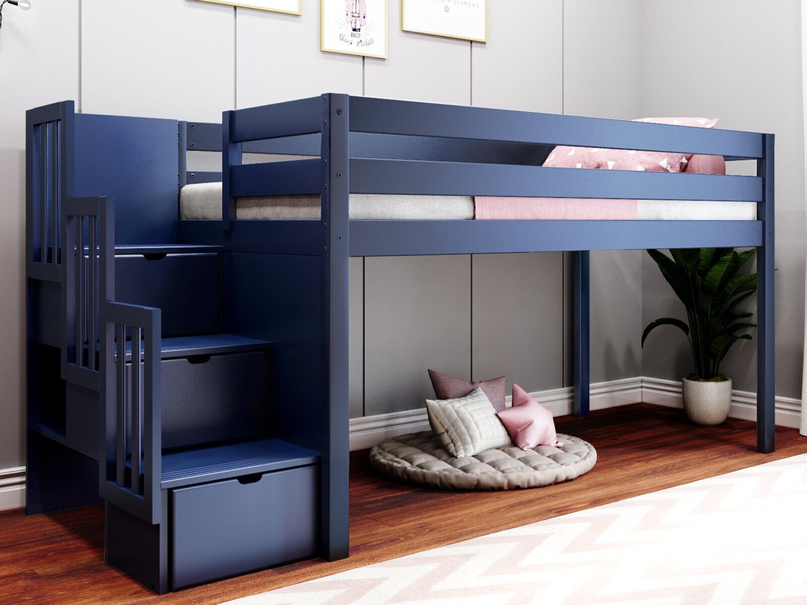 Twin Loft Bed with three Drawers 