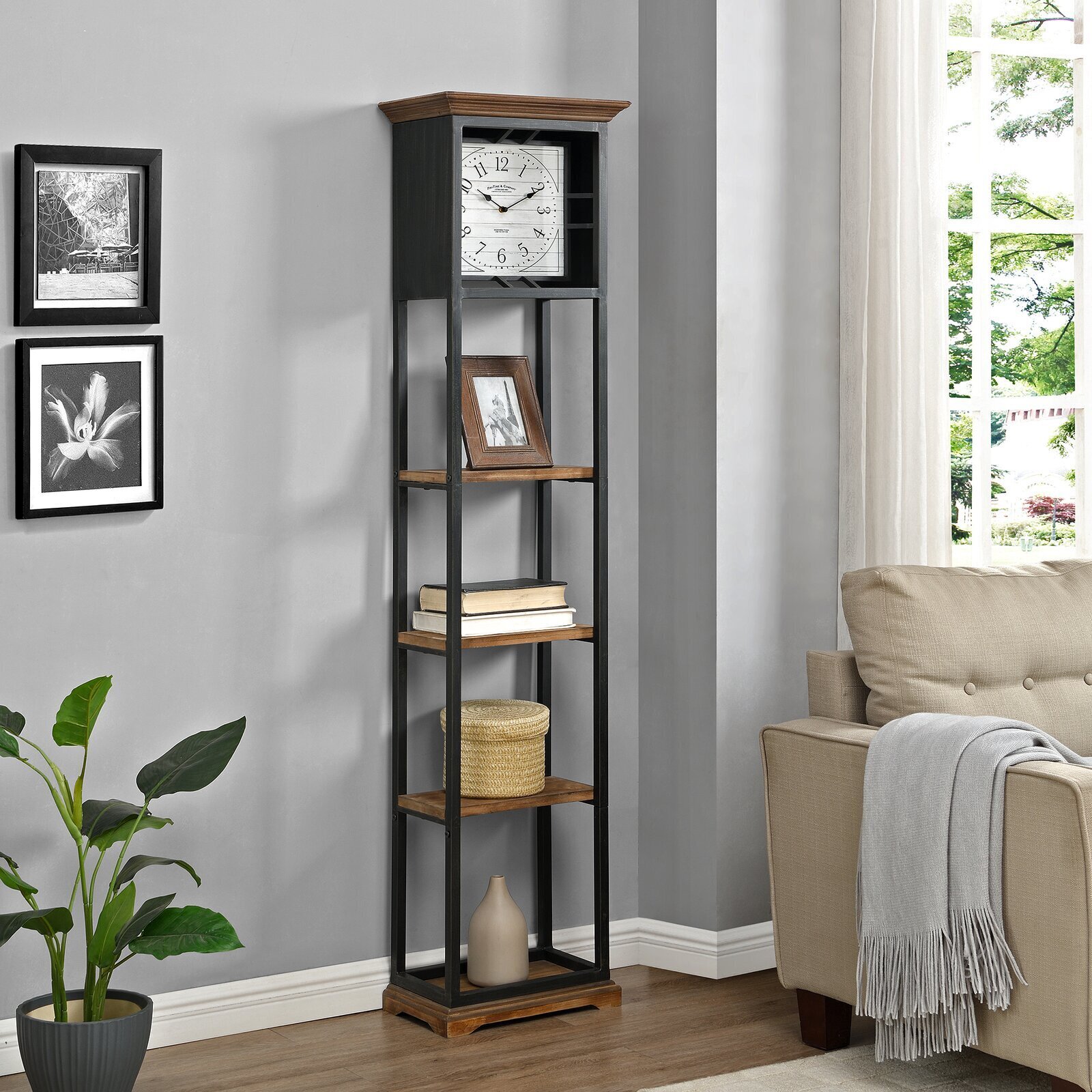 Two tone floor standing clock in rustic farmhouse style