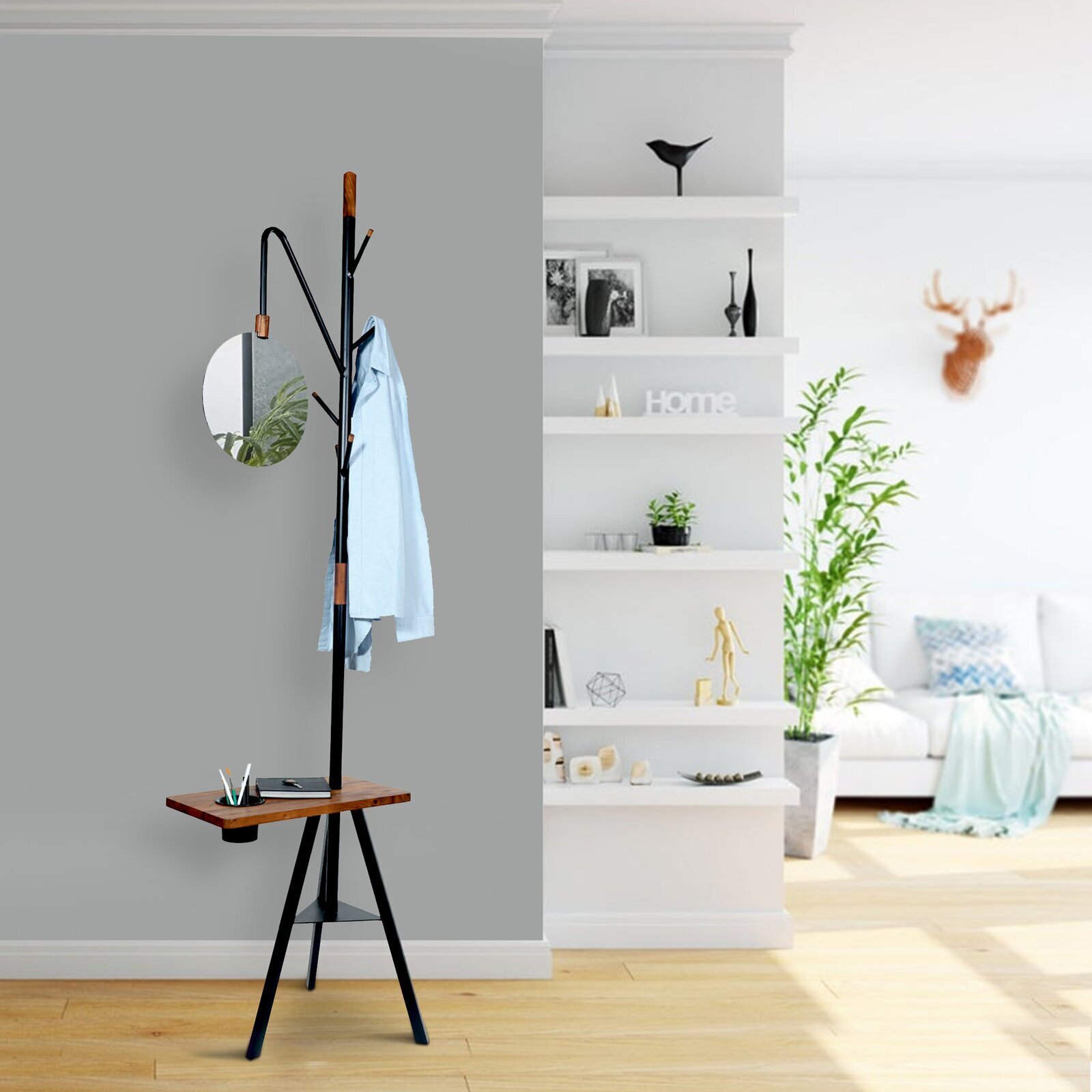 Two toned Coat Rack With Mirror