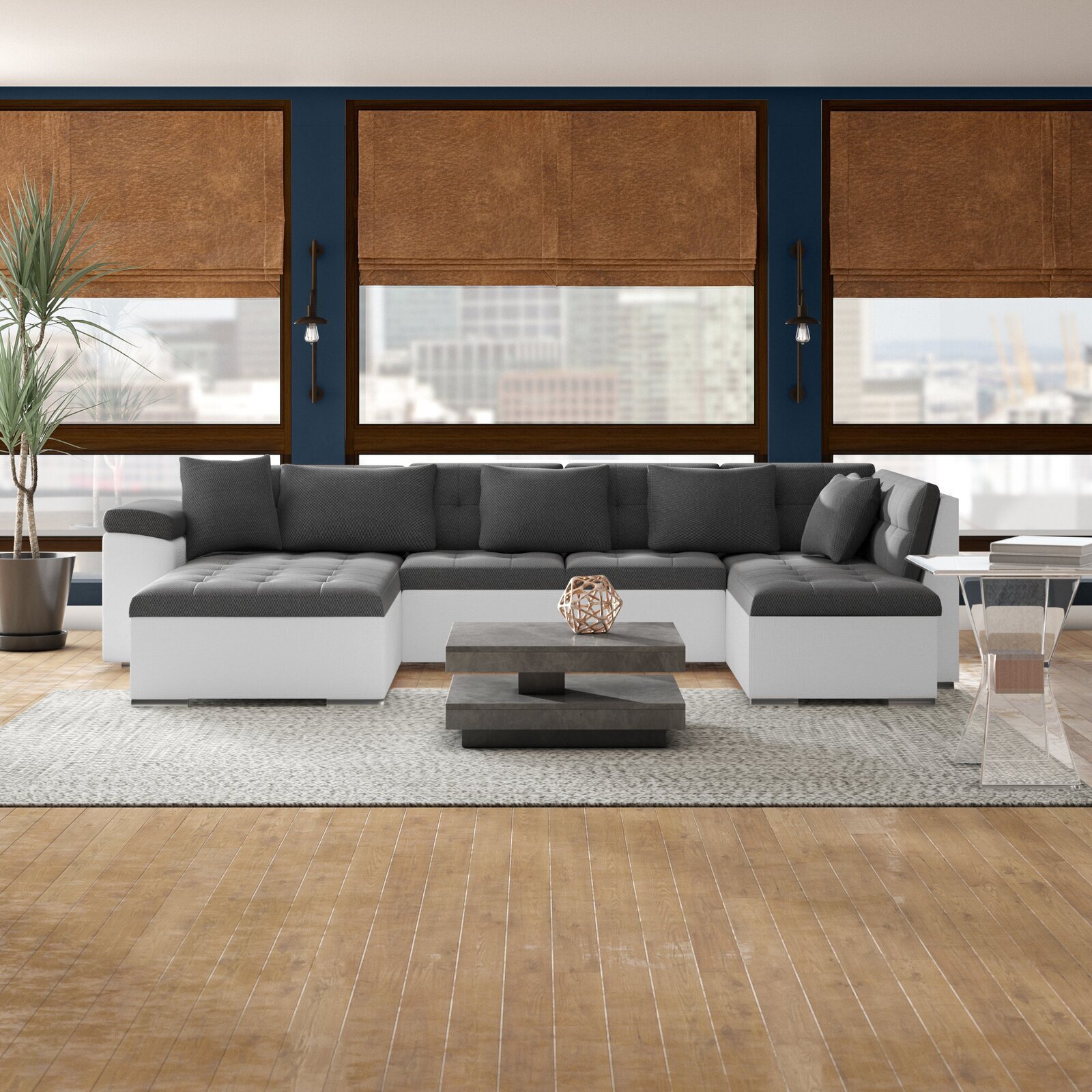 U shaped modern sleeper sofa sectional
