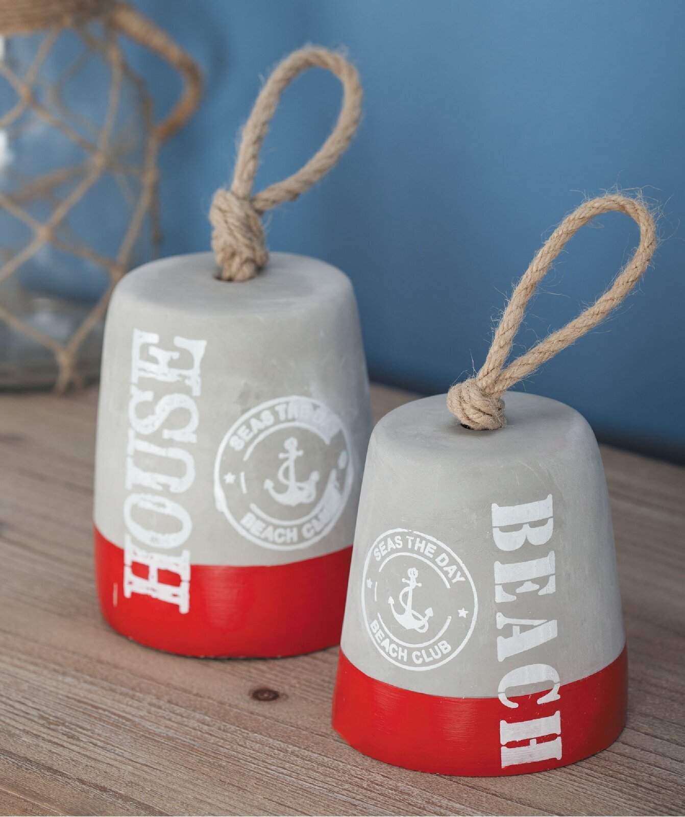 Unique door stops in a buoy design