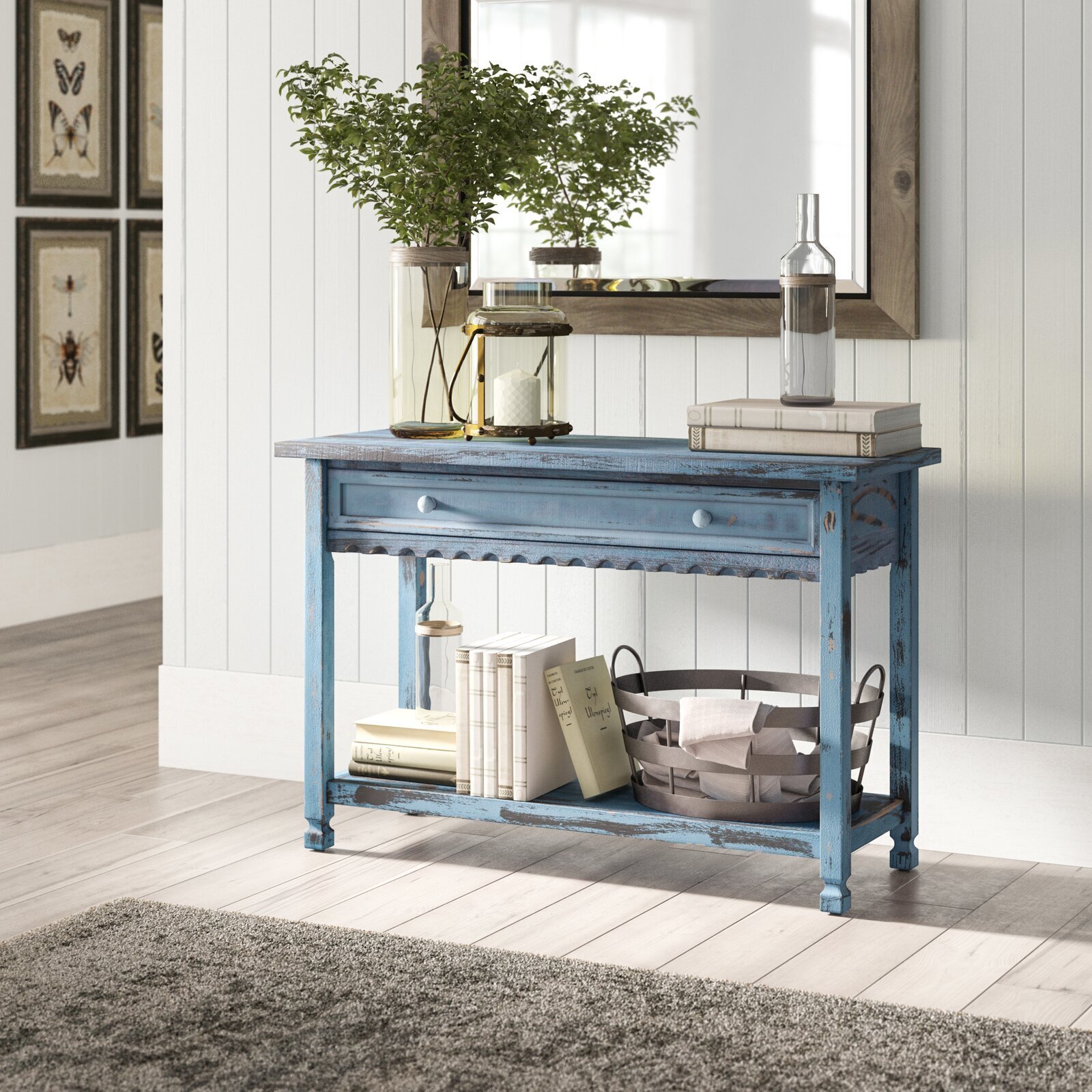 Unique small entryway tables in a French country style