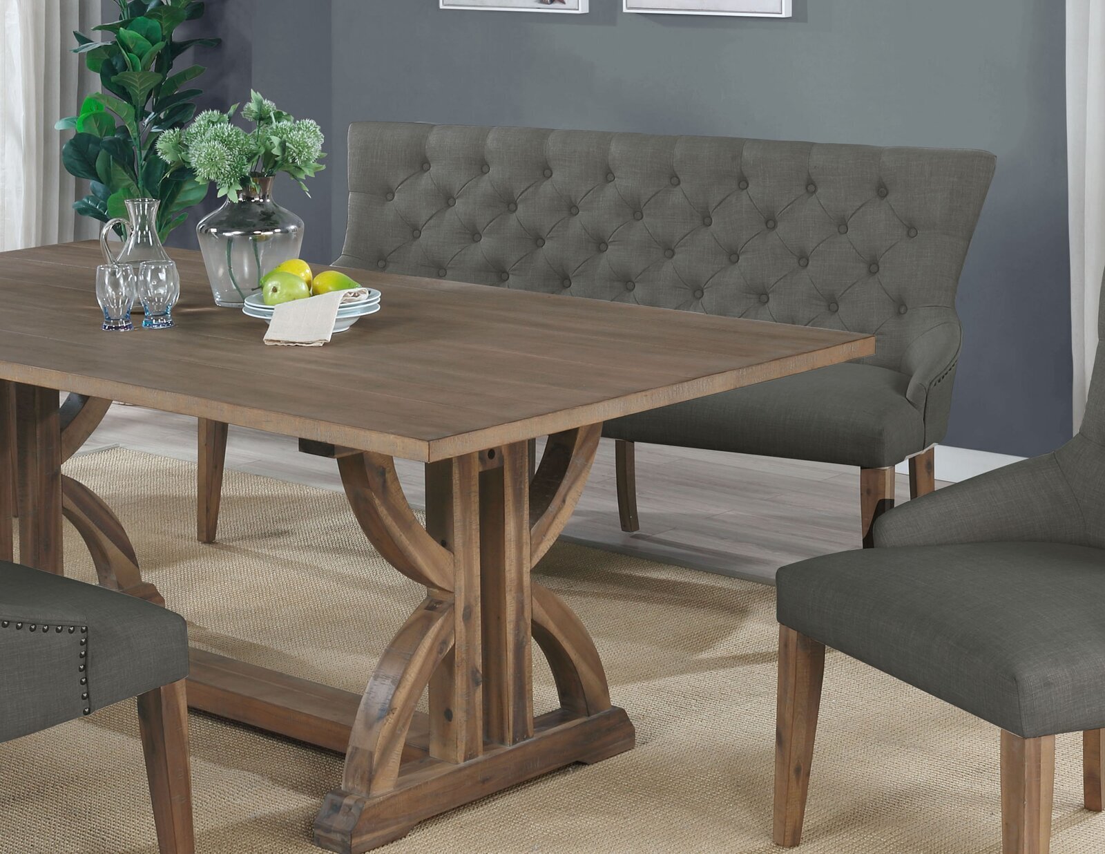 Upholstered high back dining bench in a versatile color