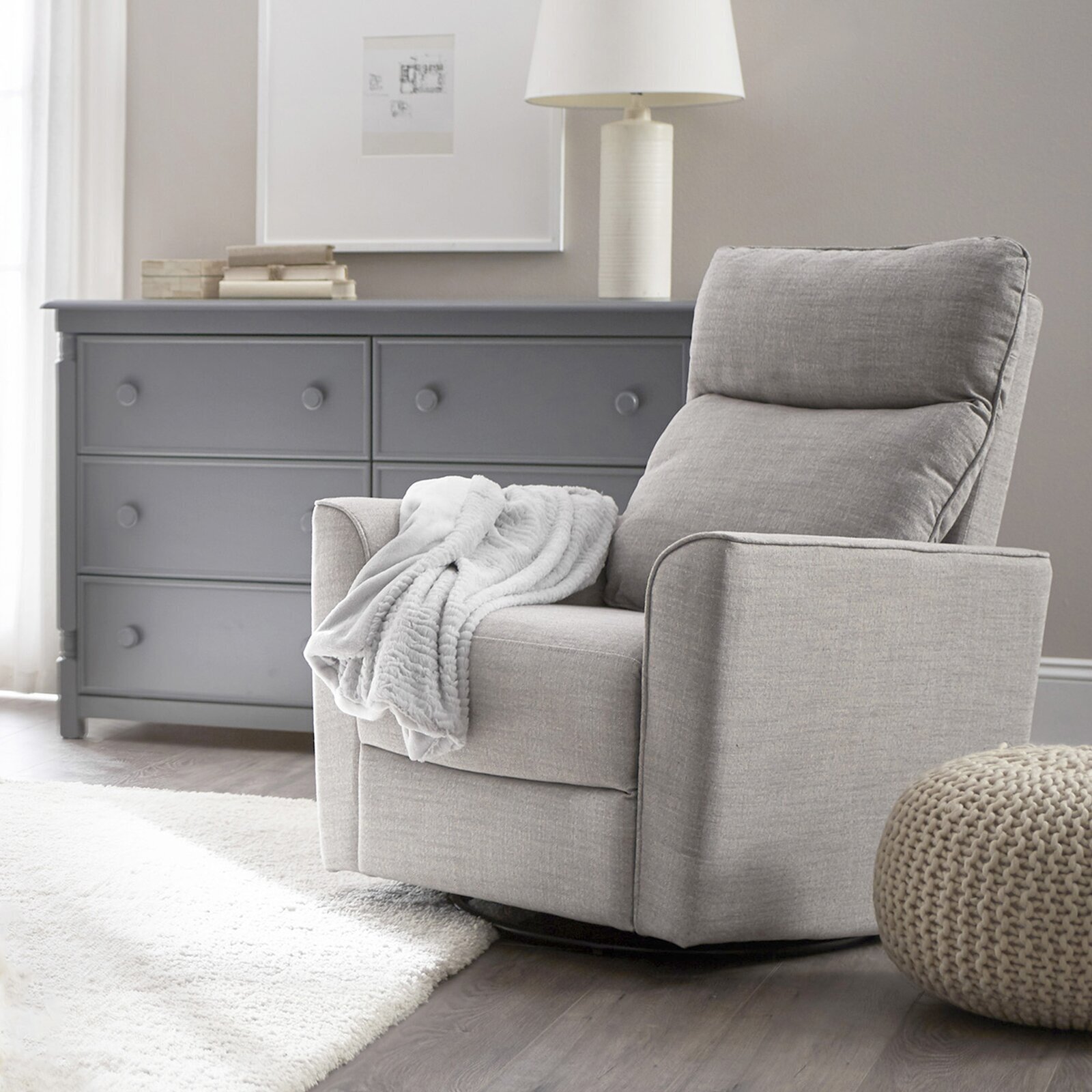 Upholstered Swivel Rocking Chair with Ottoman 