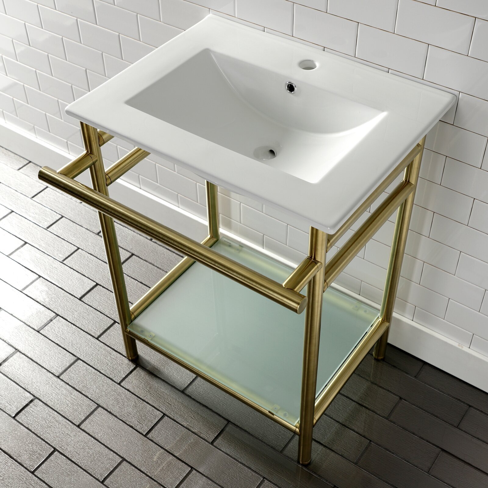 Vanity with Metal Legs and Storage Shelf