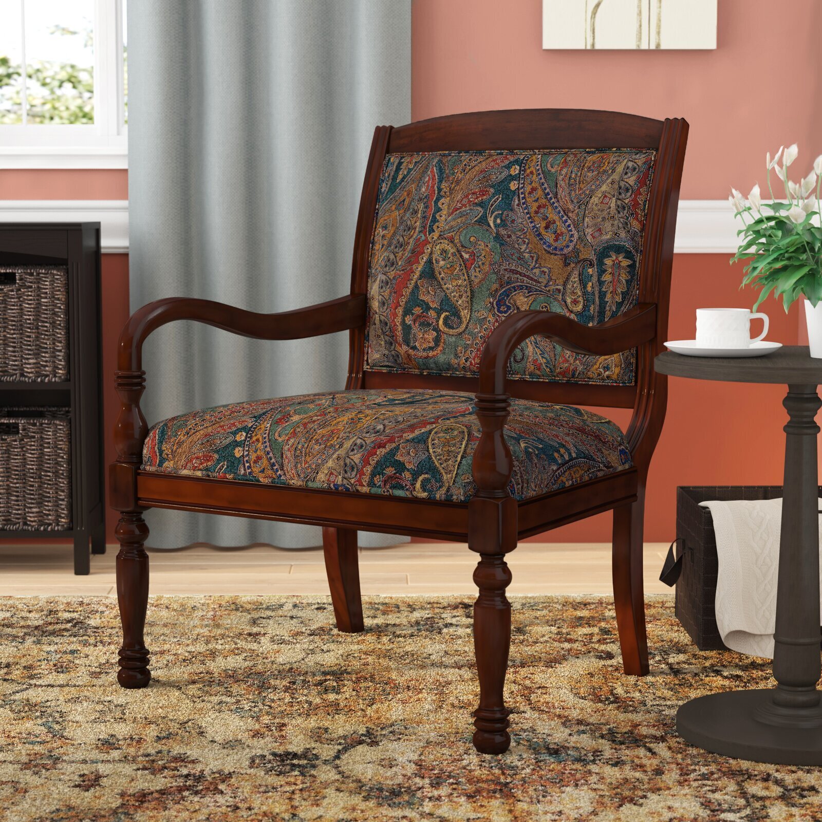 Victorian chair with a multi color pattern