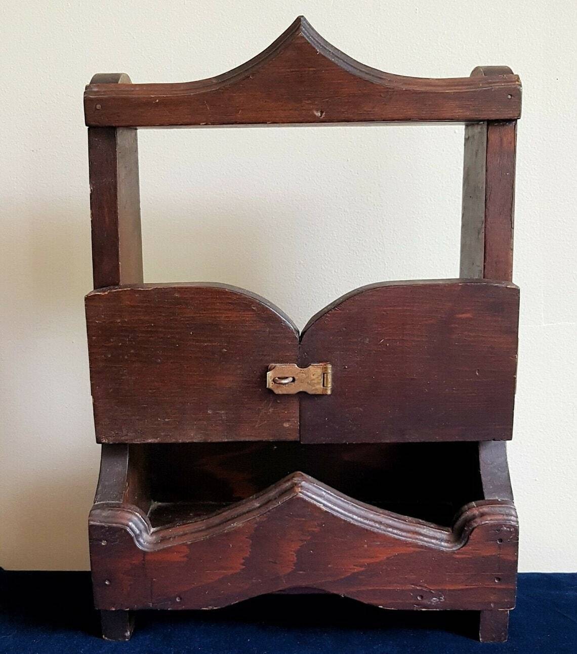 Vintage dark wood small locking liquor cabinet
