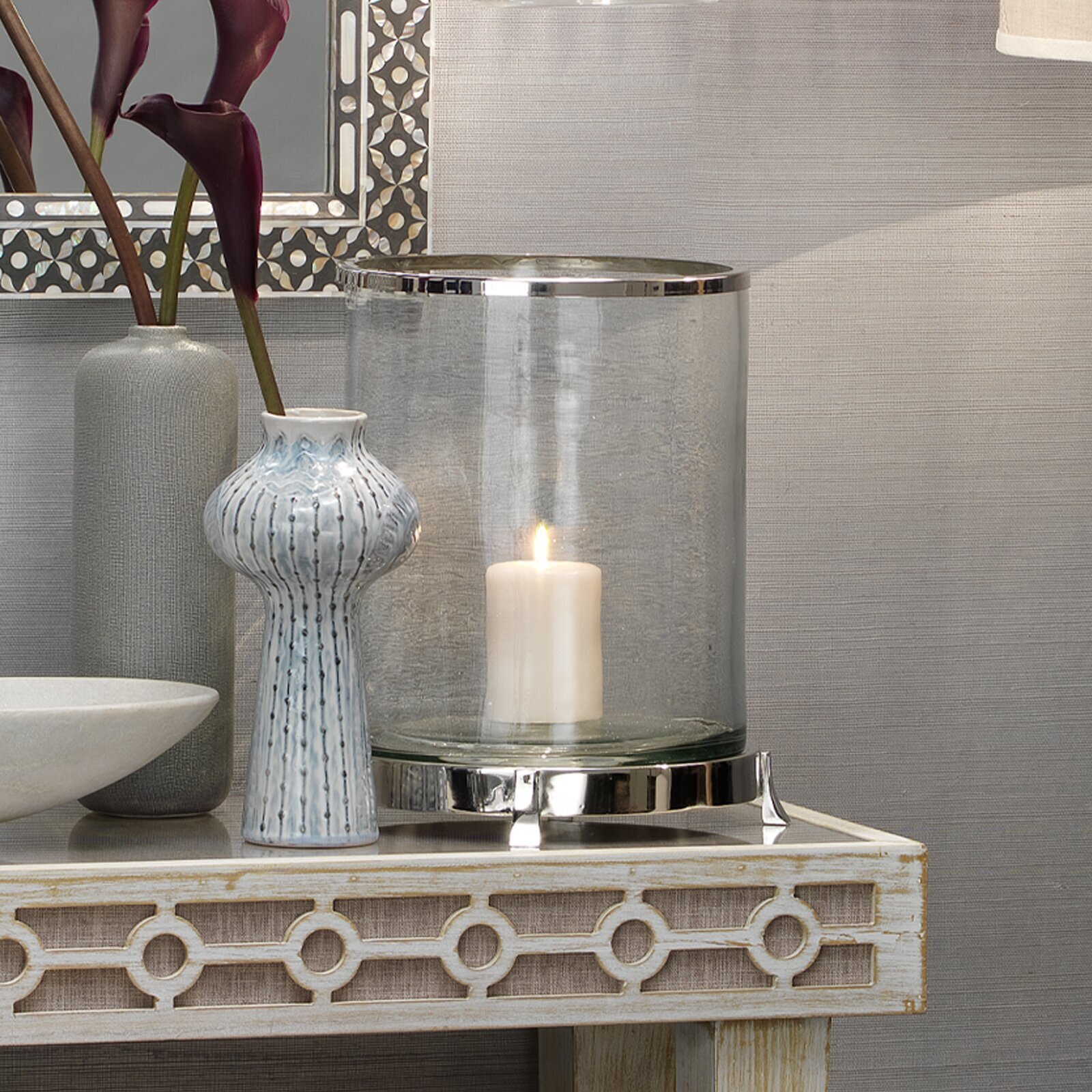 Vintage Modern Metal and Glass Hurricane Lamp