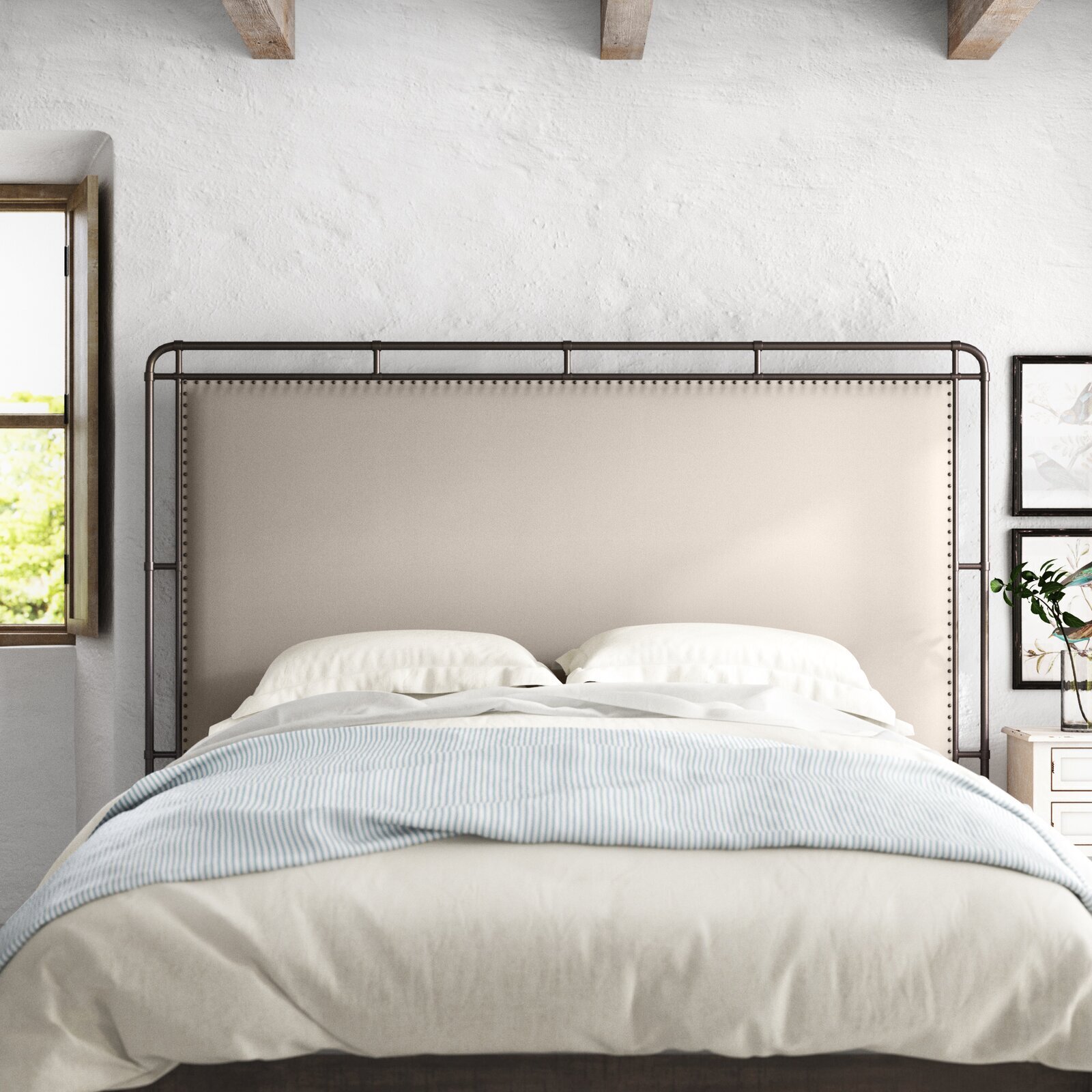 Vintage Upholstered Metal Headboard