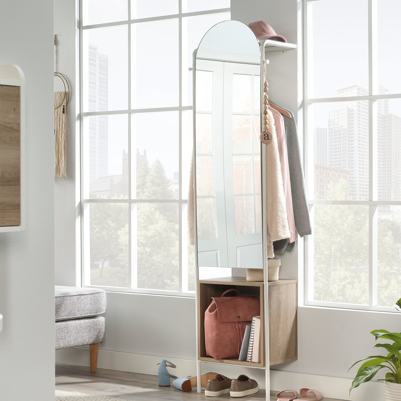 Wall mounted Mirrored Hall Tree