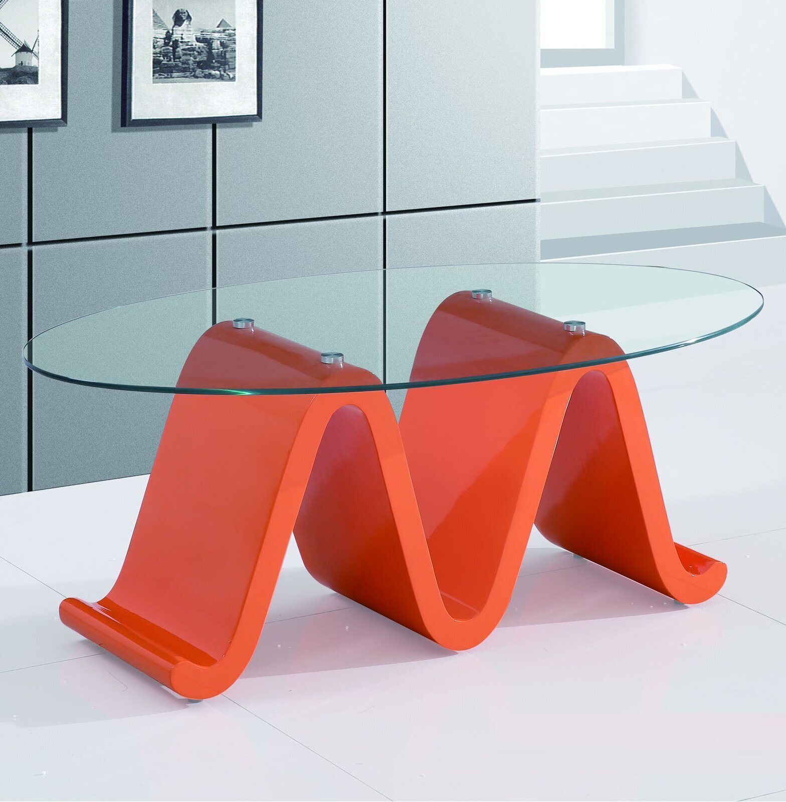 Wave Coffee Table w/ Orange Base