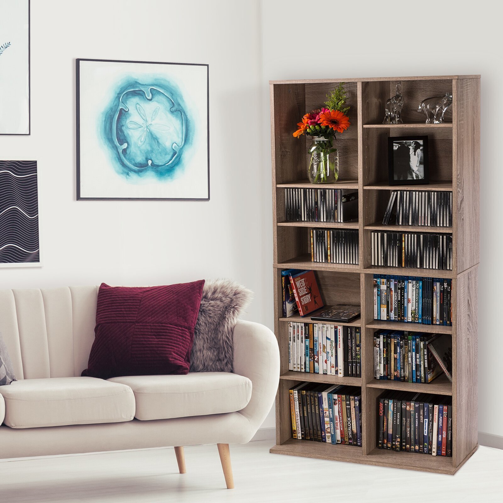 Weathered Oak CD Storage Cabinets with Doors 