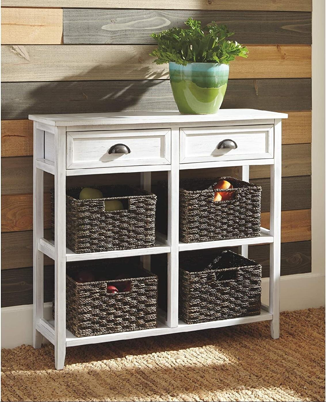 White Console With Storage Baskets 