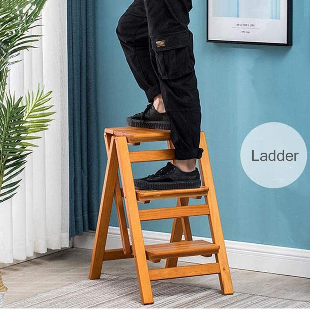 White folding wood step stool