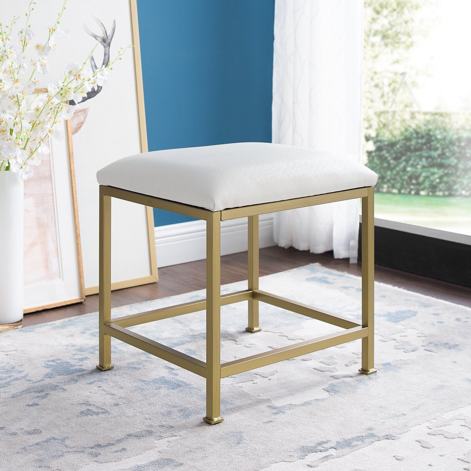 White Leather Vanity Stool 