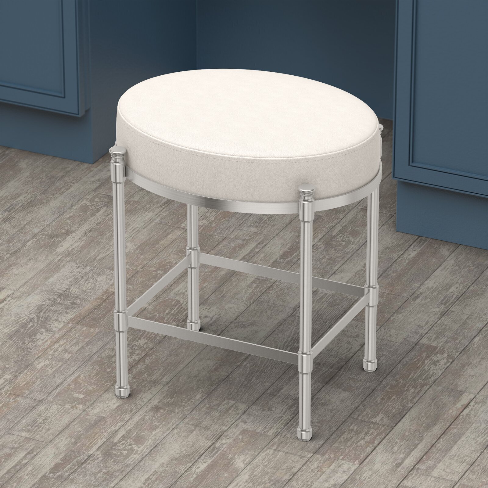 White Oval Leather Vanity Stool 