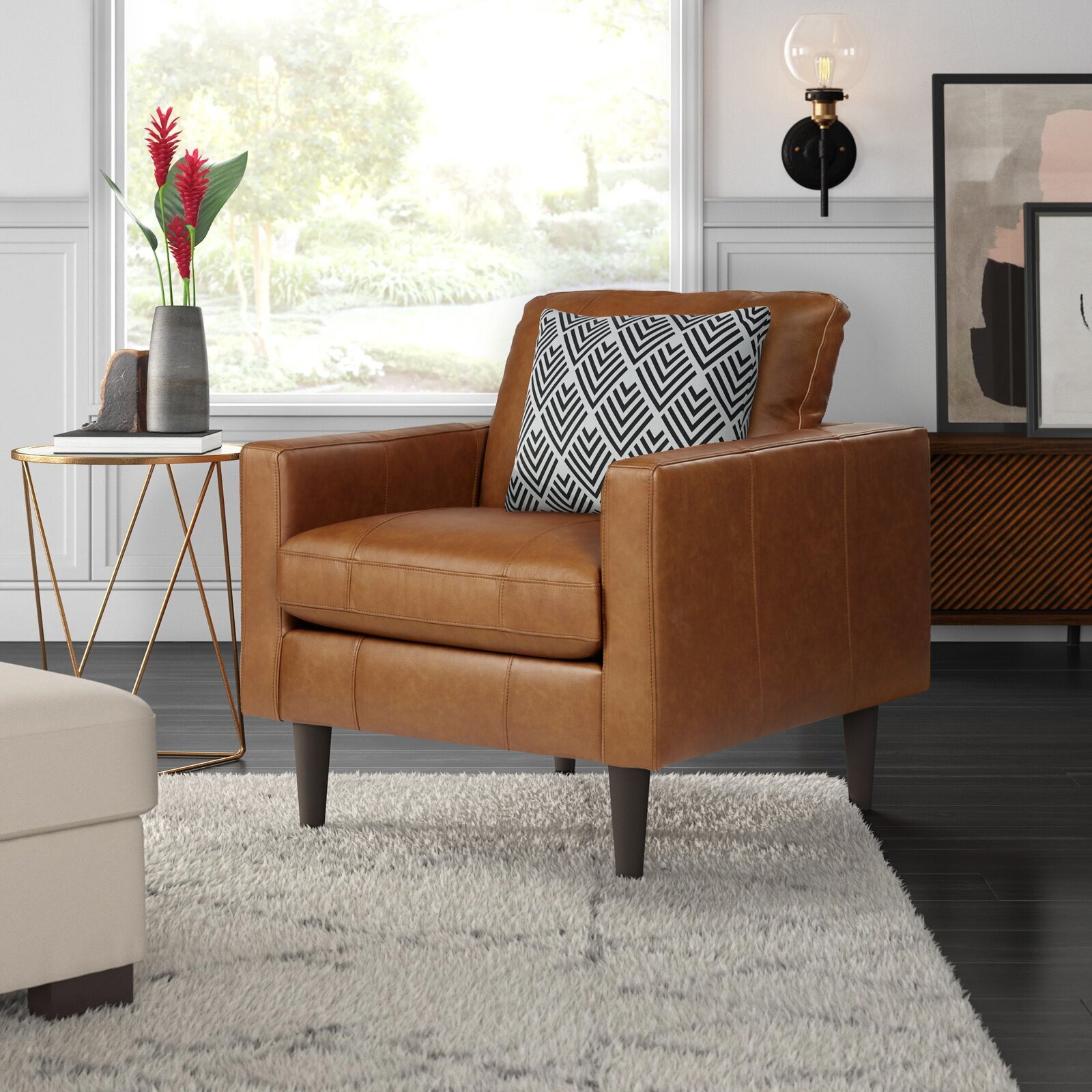 Wide Arm Chair Made Of Genuine Leather 