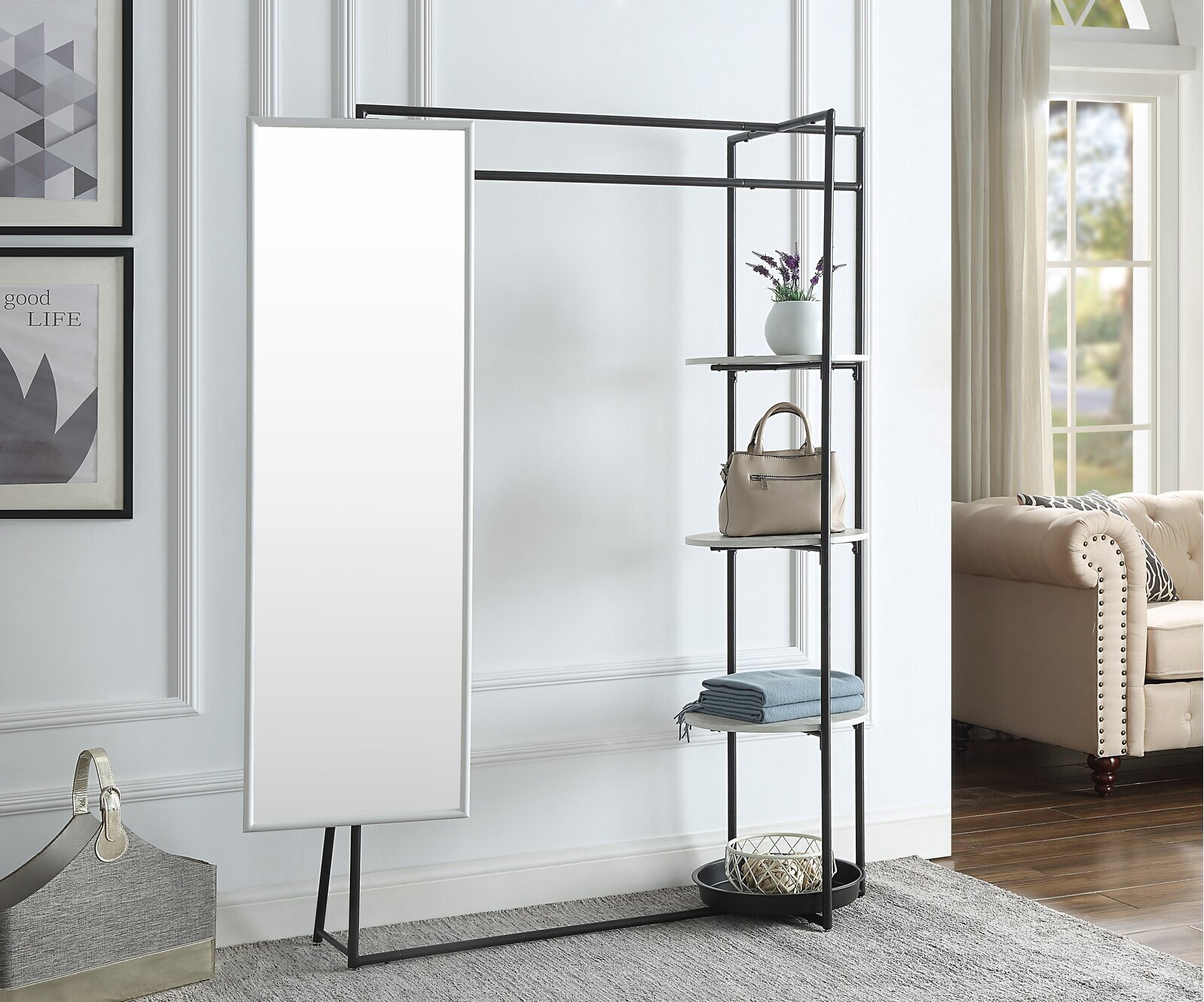 Wide set Mirror Coat Rack