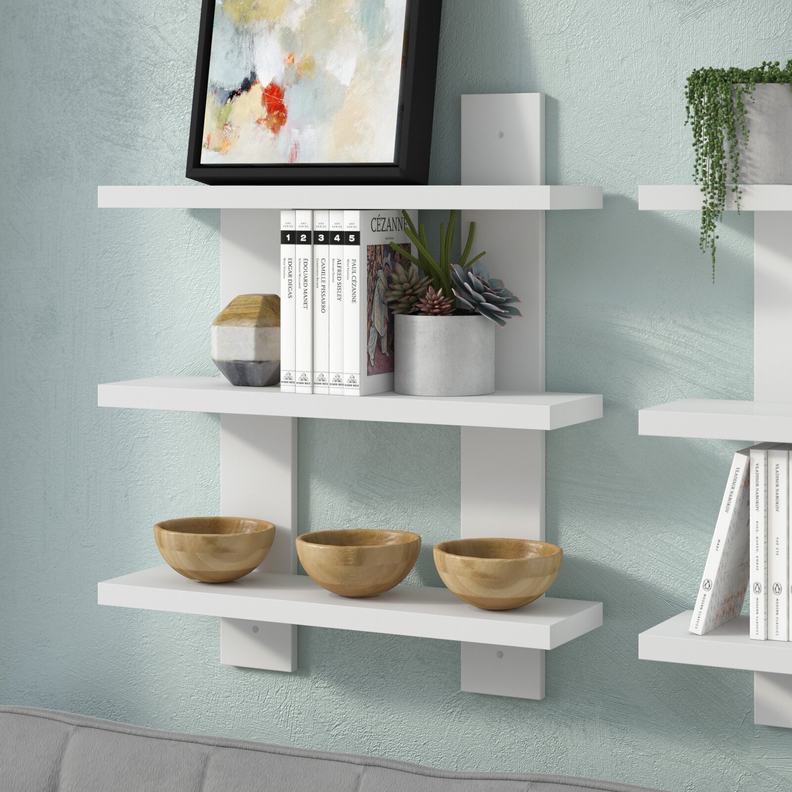 Wide spine wall shelf