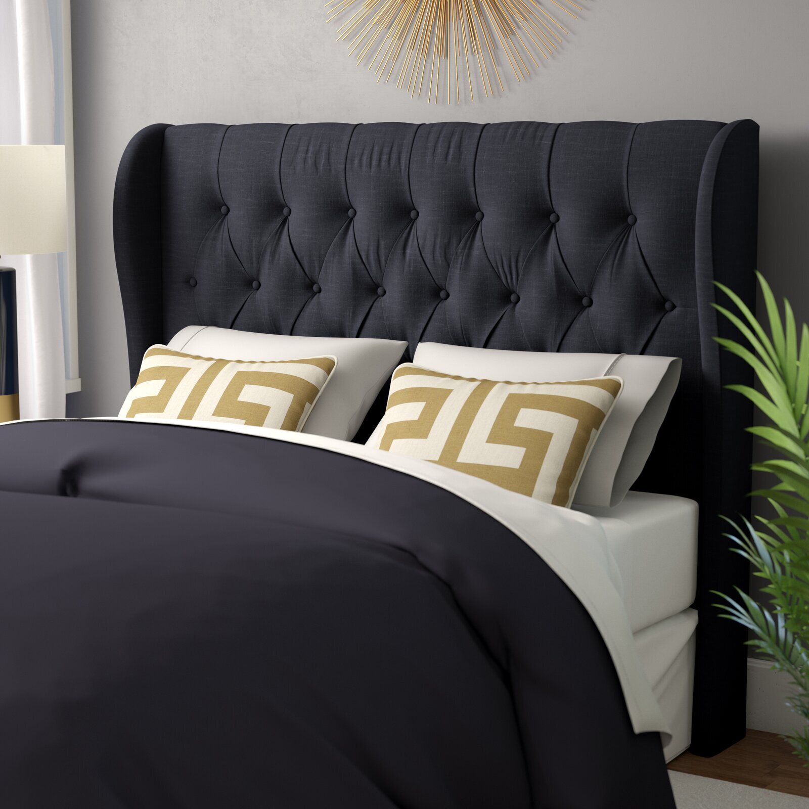 Wingback Black Tufted Headboard