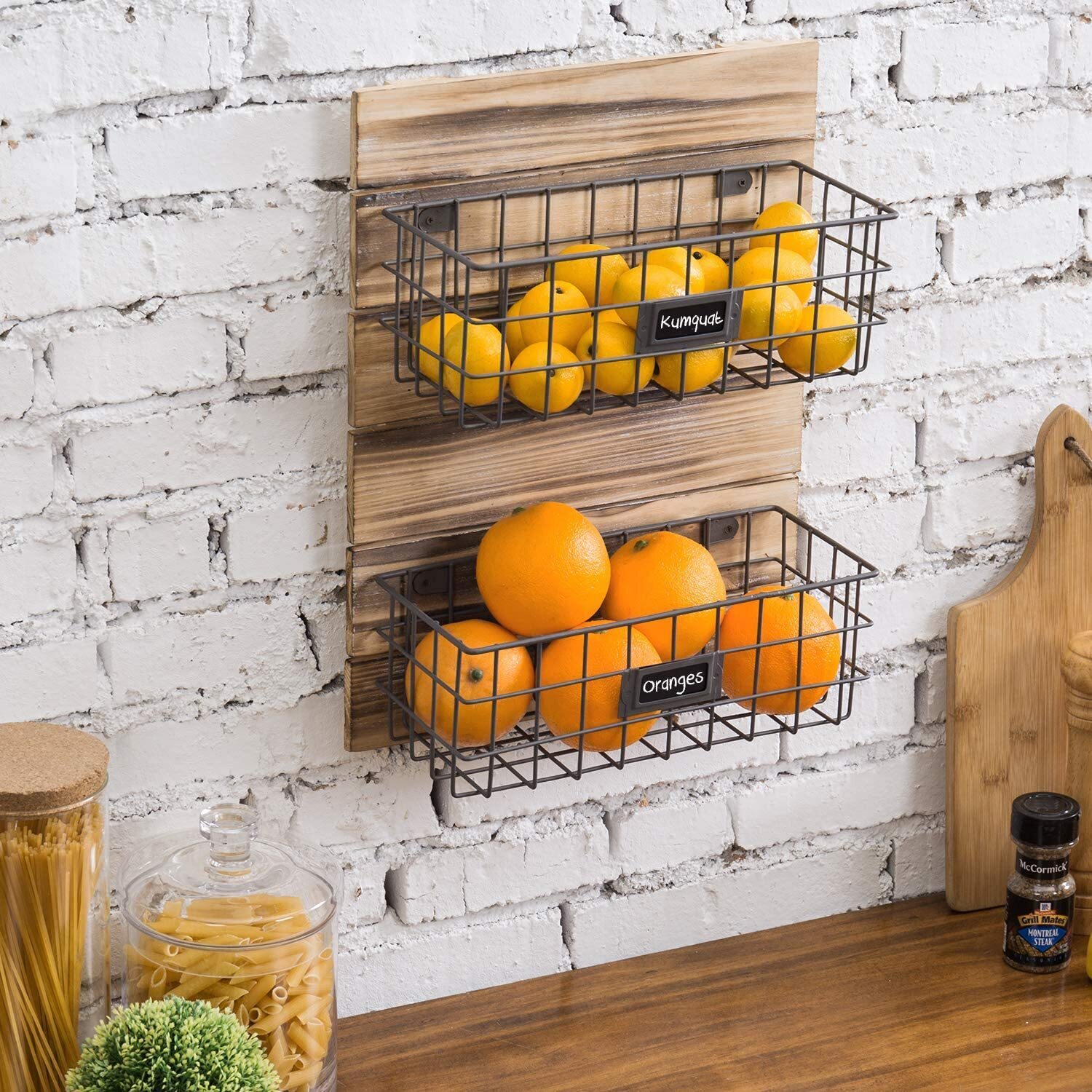 Wood and wire fruit basket