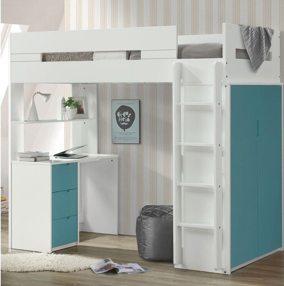 Wood Bunk Bed with Desk and Wardrobe 