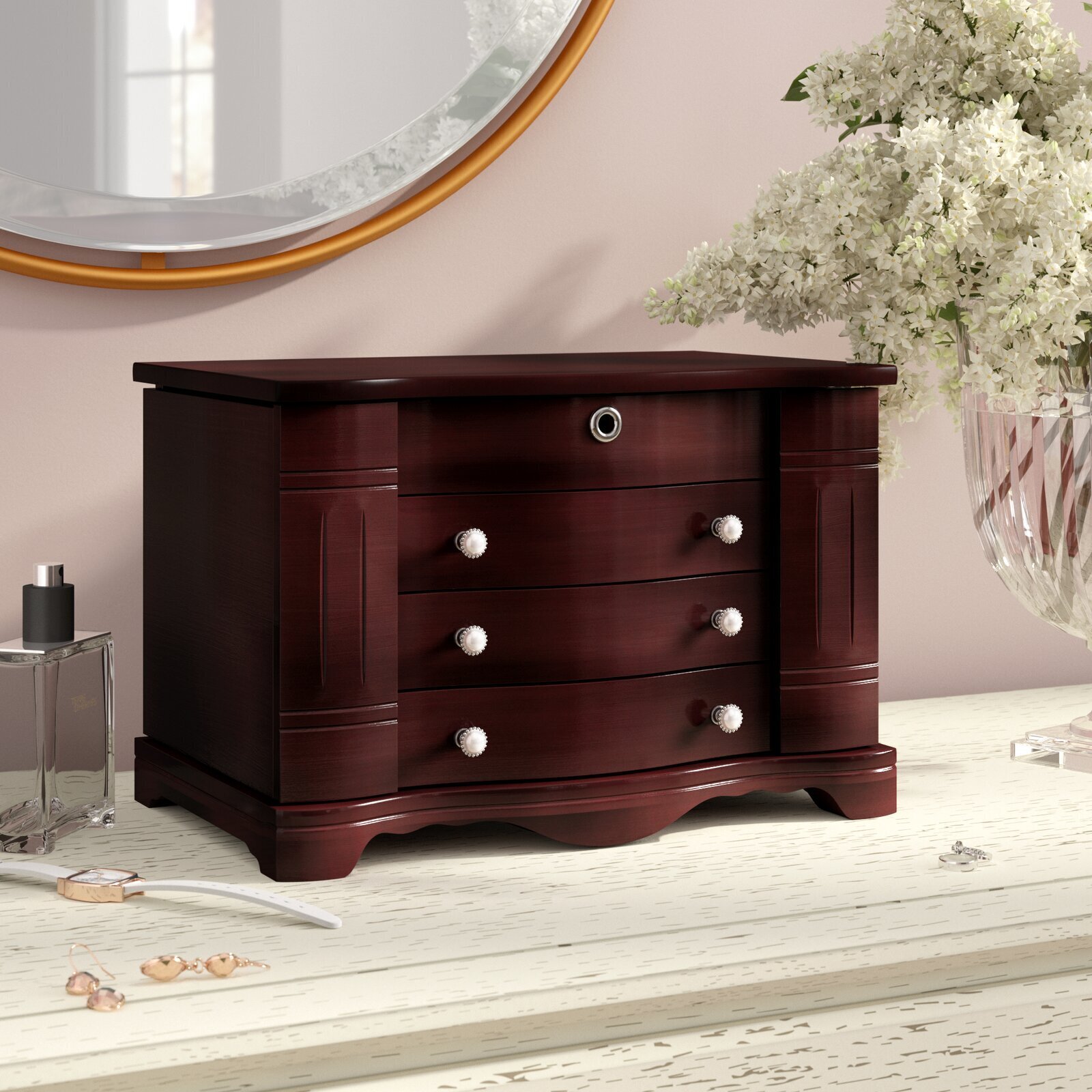 Wood Jewelry Box for Women with Lock 