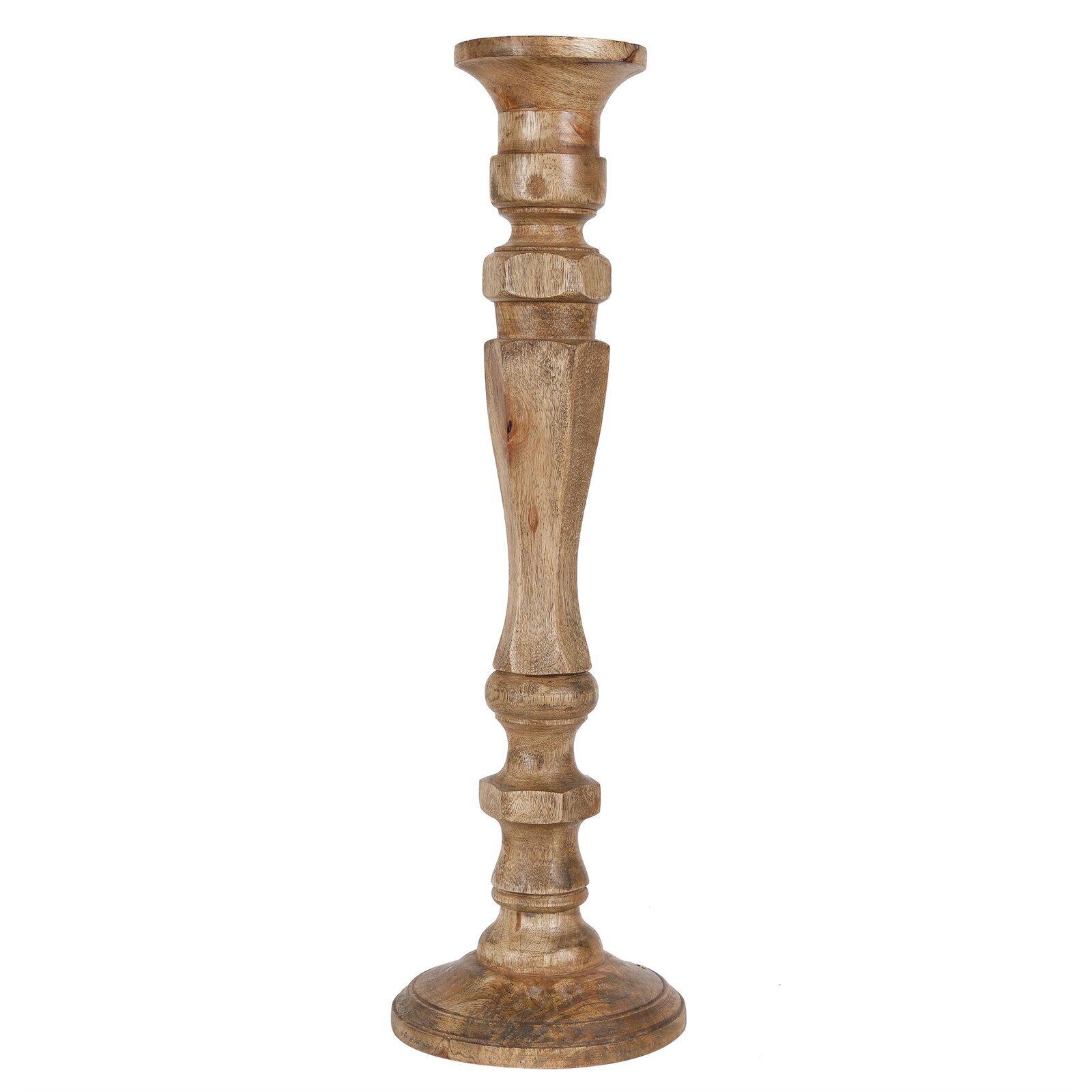 Wooden floor standing candle holder