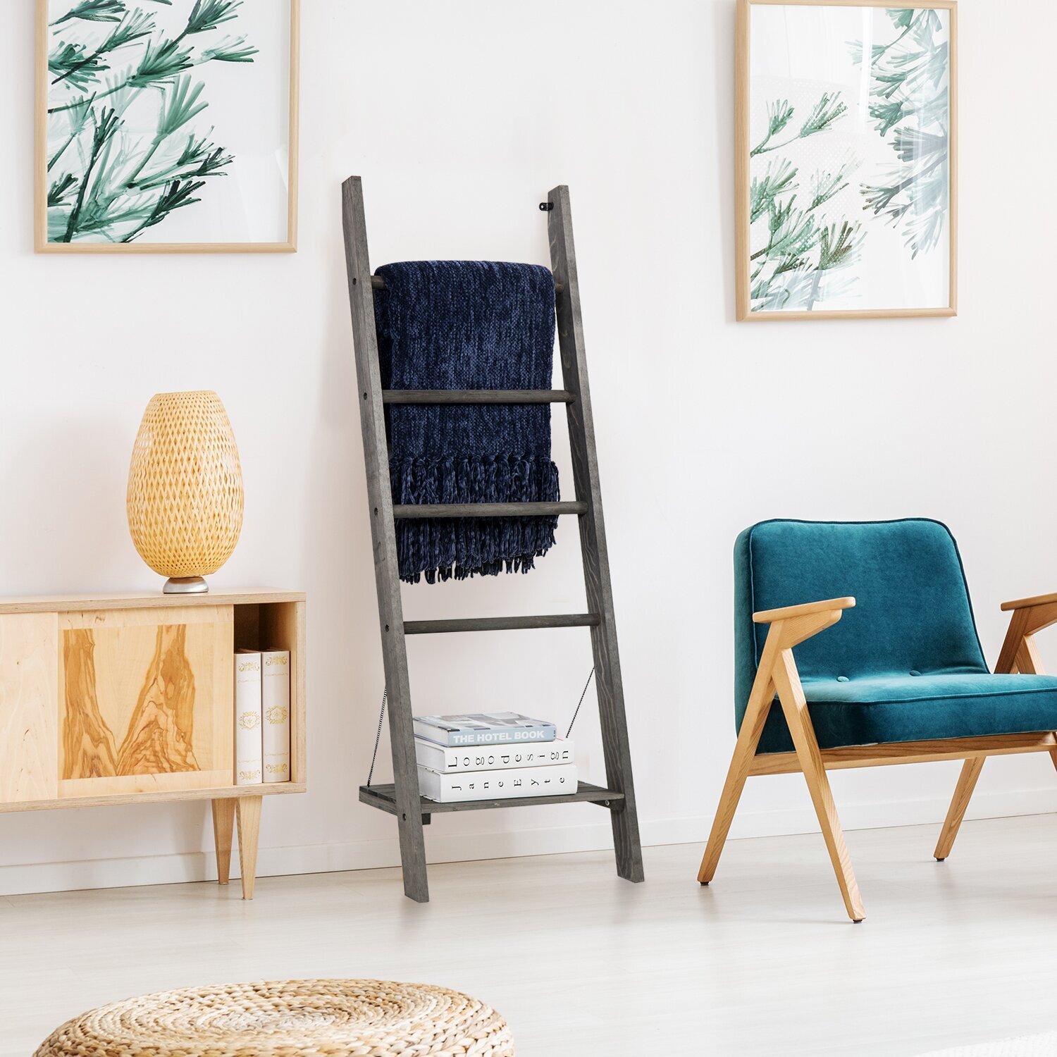 Wooden Ladder Towel Rail With Shelf for Unique Storage Solution 