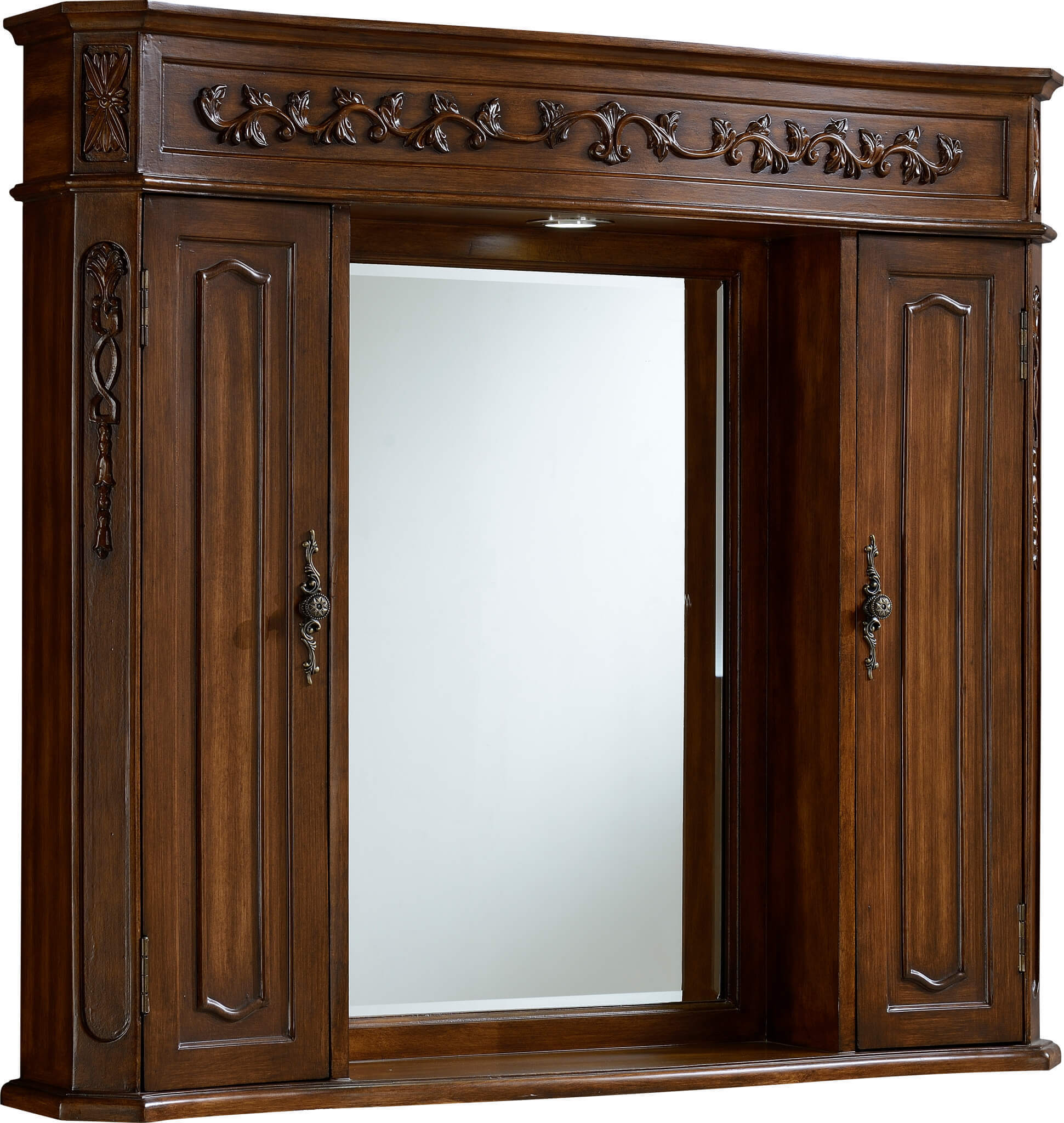 Wooden Medicine Cabinet with Ornamental Crown Molding