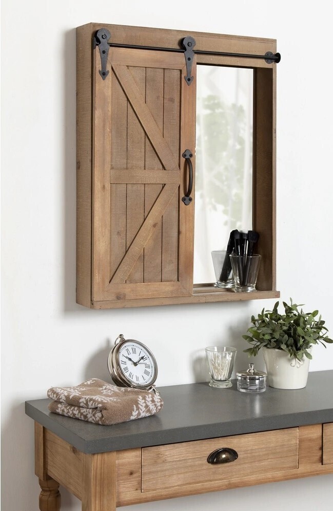 Wooden Medicine Cabinet with Sliding Barn Door