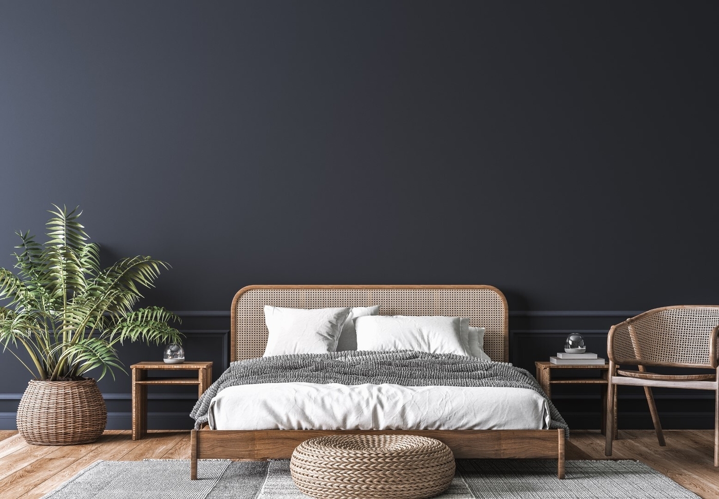 Wooden rattan bed